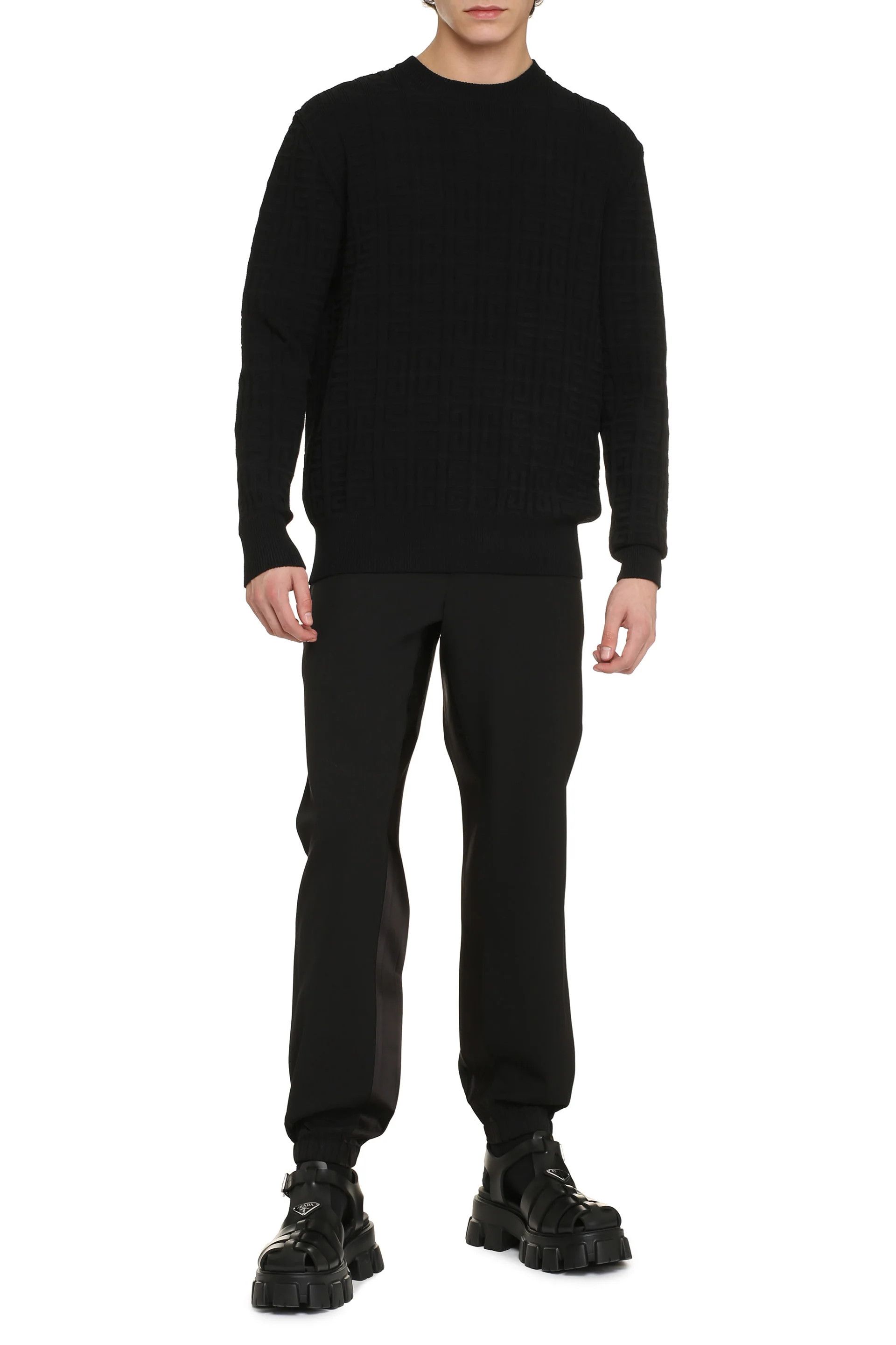 Givenchy o1srvl11e0325 Jacquard Crew-Neck Sweater in Black Size US L / EU 52-54 / 3 - 3 Thumbnail