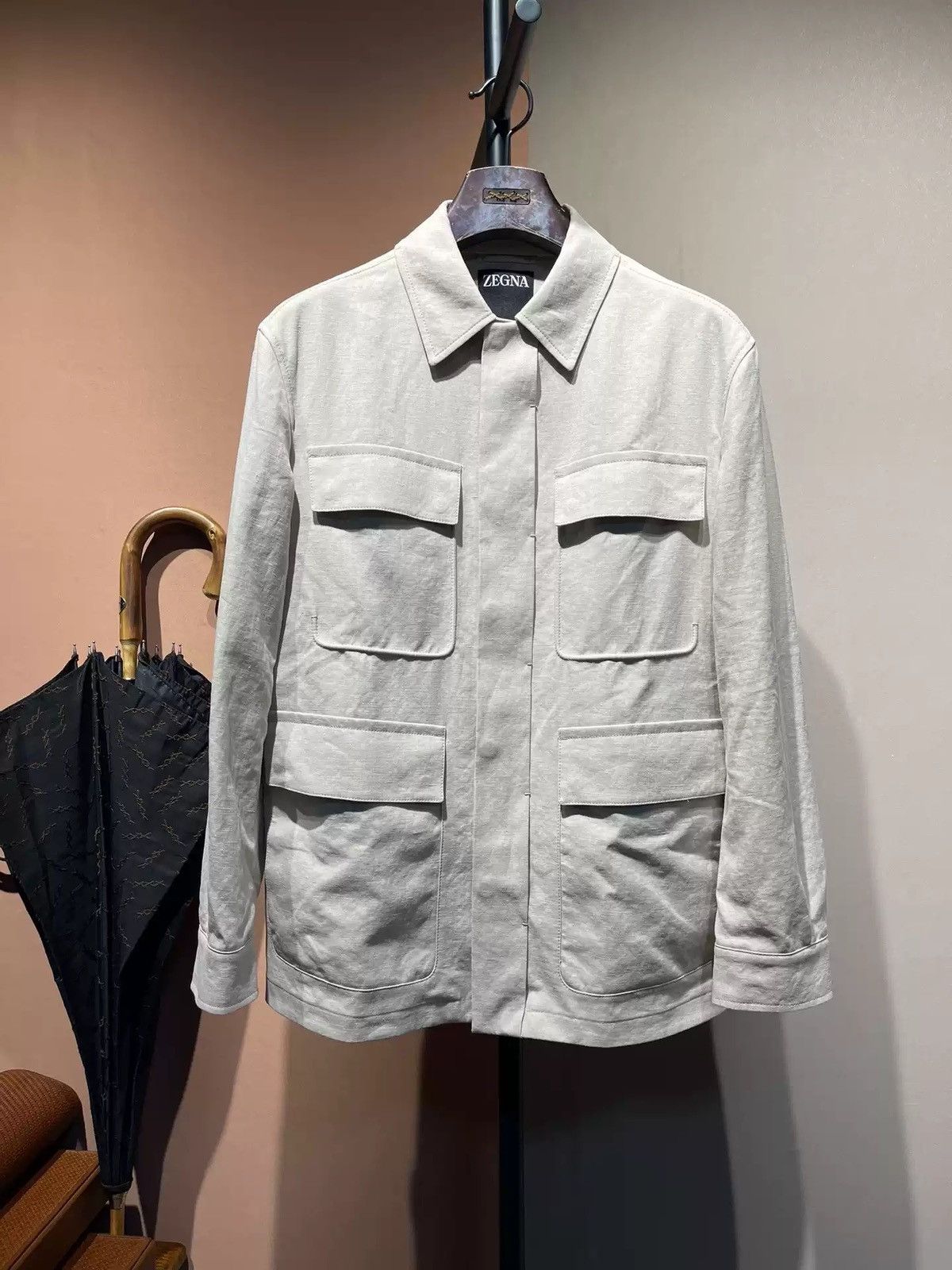 image of Ermenegildo Zegna Made To Measure Safari Jacket in Off White, Men's (Size Small)