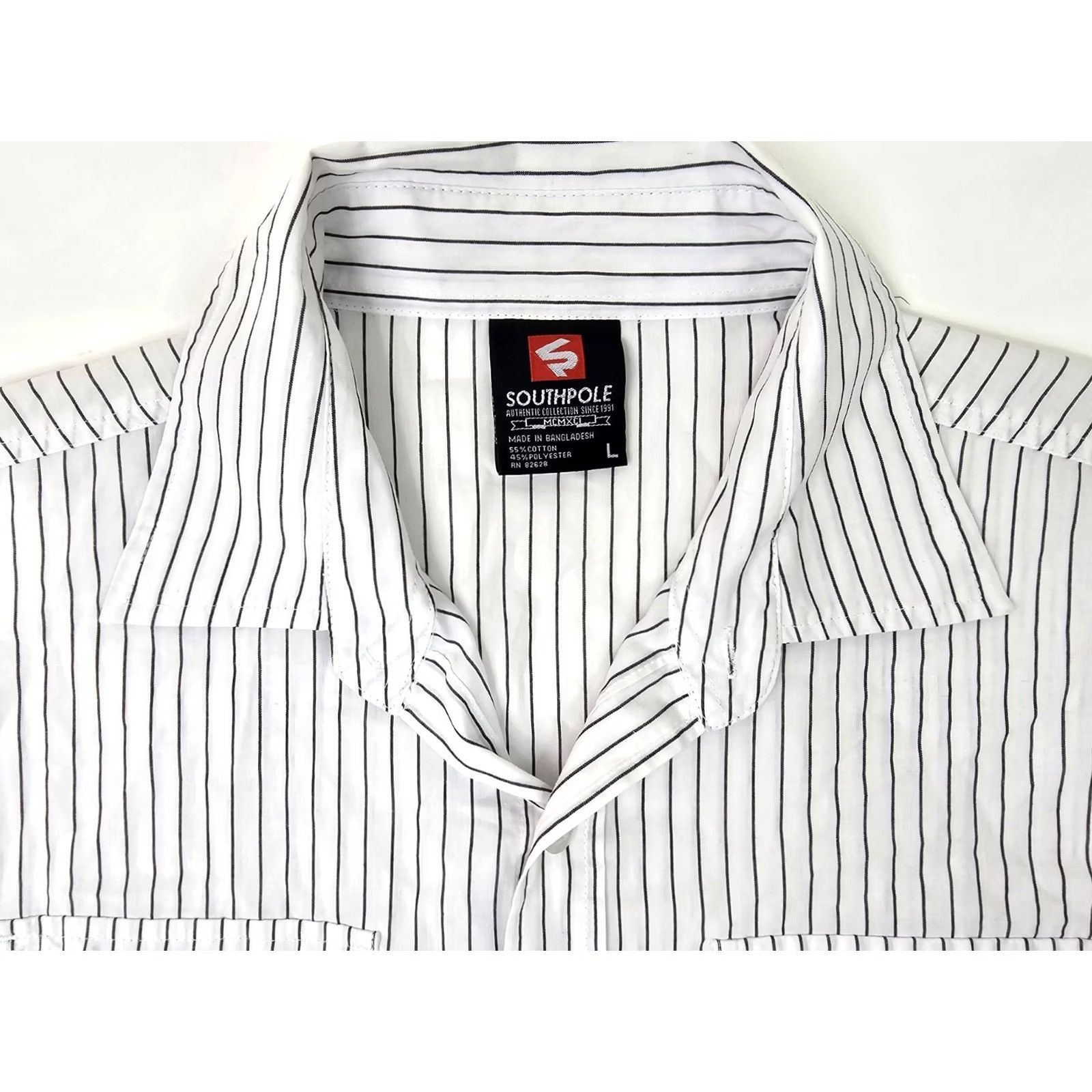 Southpole Vtg South Pole Button-Up Striped Shirt Men L White Lightweight Hip Hop Y2K Business Casual Size US L / EU 52-54 / 3 - 4 Thumbnail