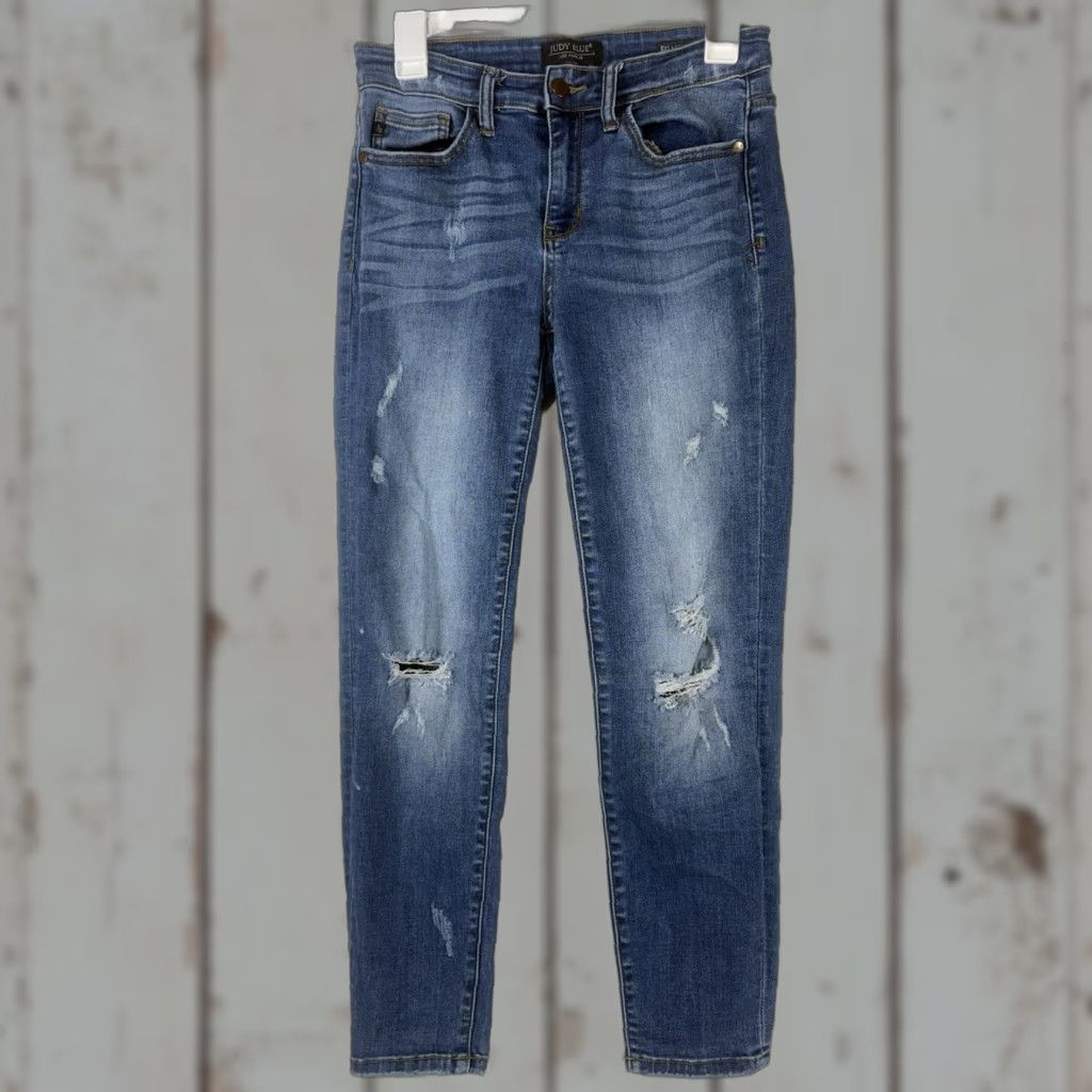 Vintage Judy Blue Med Faded Wash Distressed Relaxed Fit Skinny Jeans Womens Size 9/29 Size 30" / US 8 / IT 44 - 1 Thumbnail