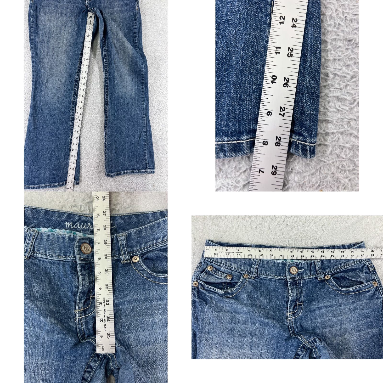 Vintage Maurices Jeans Womens 7 Blue Denim Cotton Low Rise Bootcut Western Embroidered Size 28" / US 6 / IT 42 - 8 Thumbnail