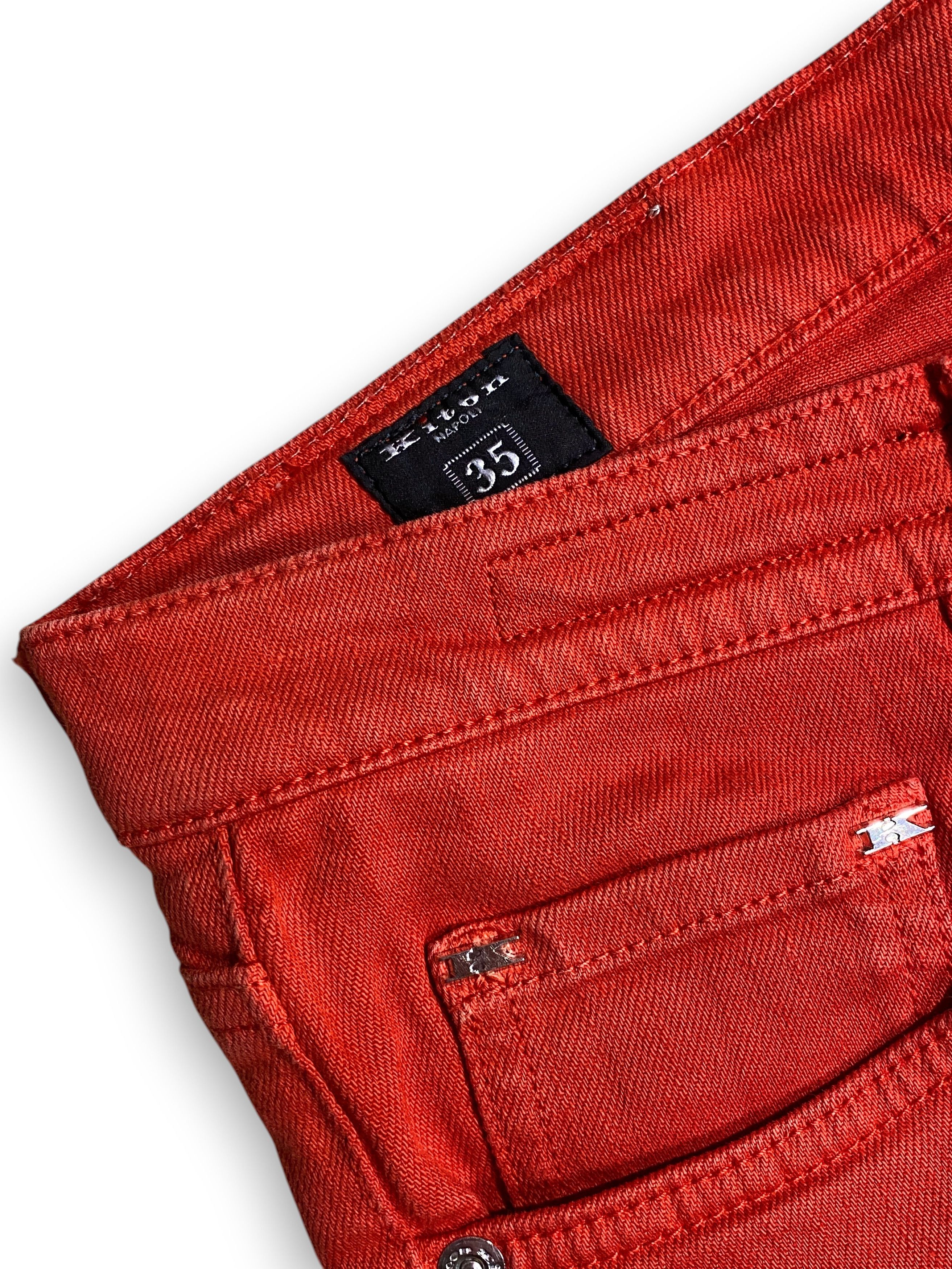 Kiton Kiton Red 5 Pocket Classic Washed Denim Slim Jeans Pants Size US 35 - 12 Thumbnail