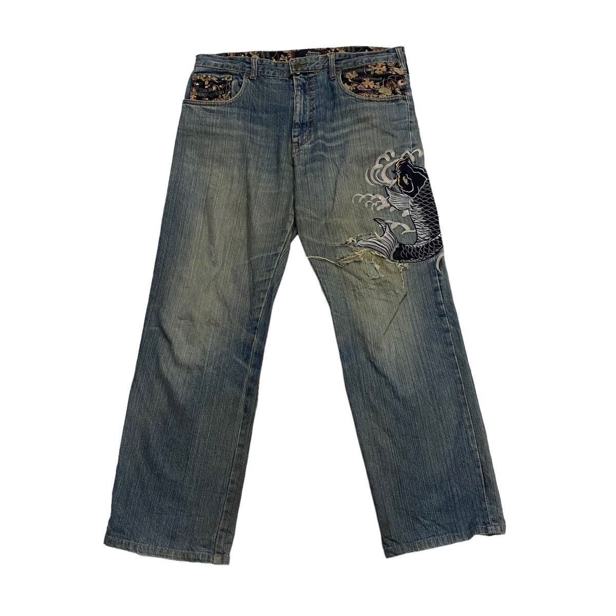 Vintage Sukajan denim emboridery distressed pant Size US 36 / EU 52 - 1 Thumbnail