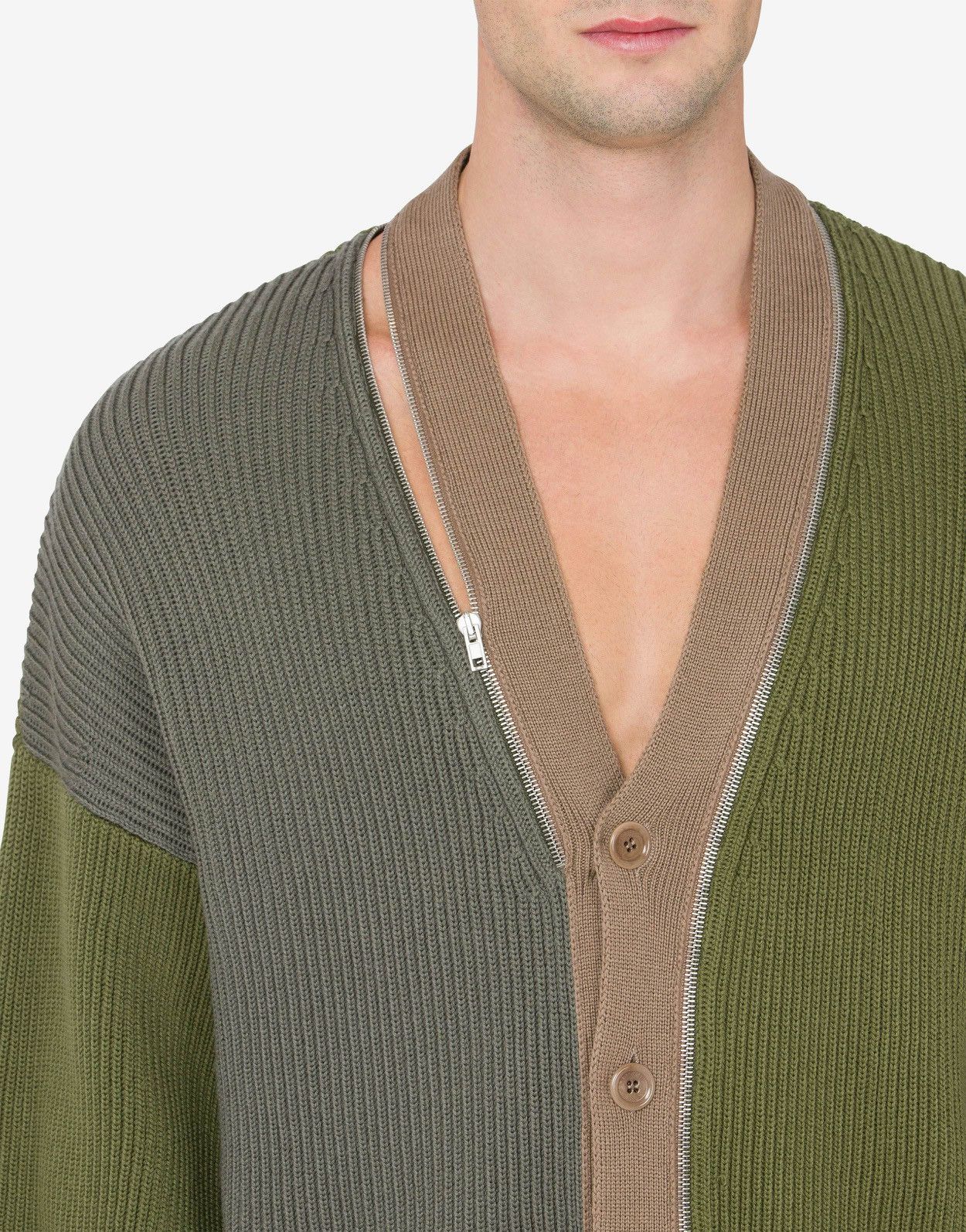 Designer × Moschino Moschino Ribbed Wool Cardigan with Zip Olive Size US L / EU 52-54 / 3 - 10 Thumbnail