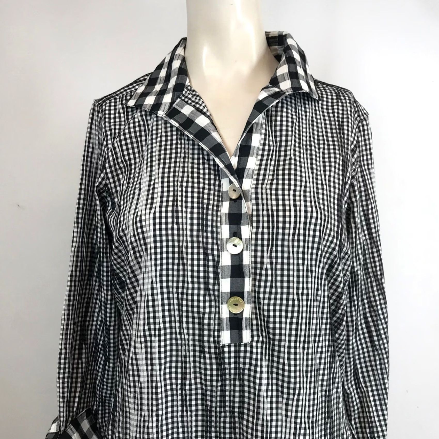 Vintage Foxcroft Shirt Dress Sz 6 Black White Gingham Button Front Collared Long Sleeve Size M / US 6-8 / IT 42-44 - 2 Thumbnail