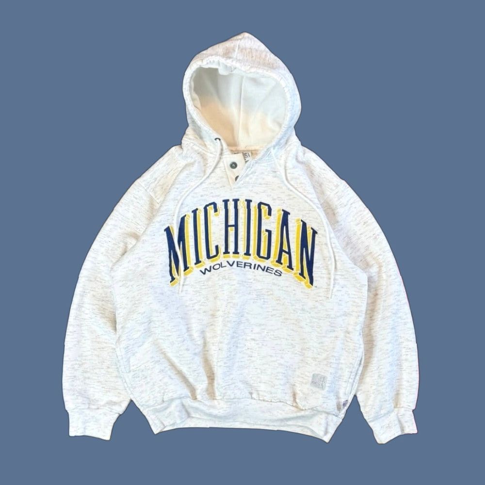 Vintage VINTAGE 90s University Of Michigan Wolverines Hoodie Sweatshirt Women L Gray Pullover Size L / US 10 / IT 46 - 1 Thumbnail