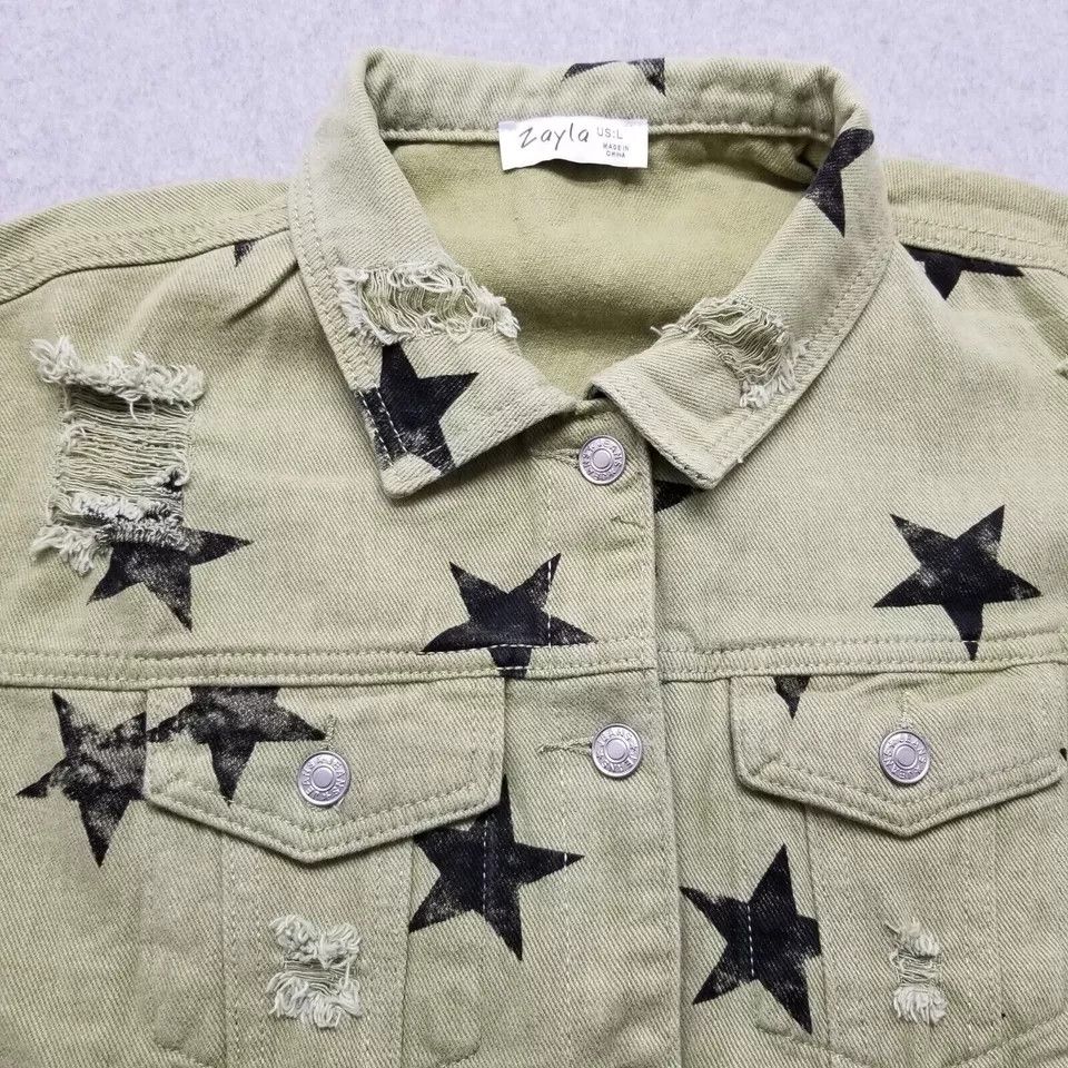 Other Zayla Jacket Womens Large Green Stars Denim Distressed Size L / US 10 / IT 46 - 15 Thumbnail