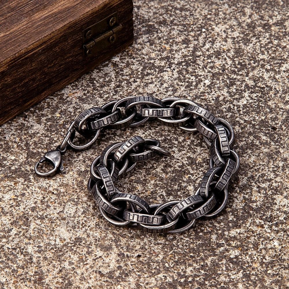 Other Black Serrated Retro Link Chain Bracelet Bangle Gift For Him Size ONE SIZE - 3 Thumbnail