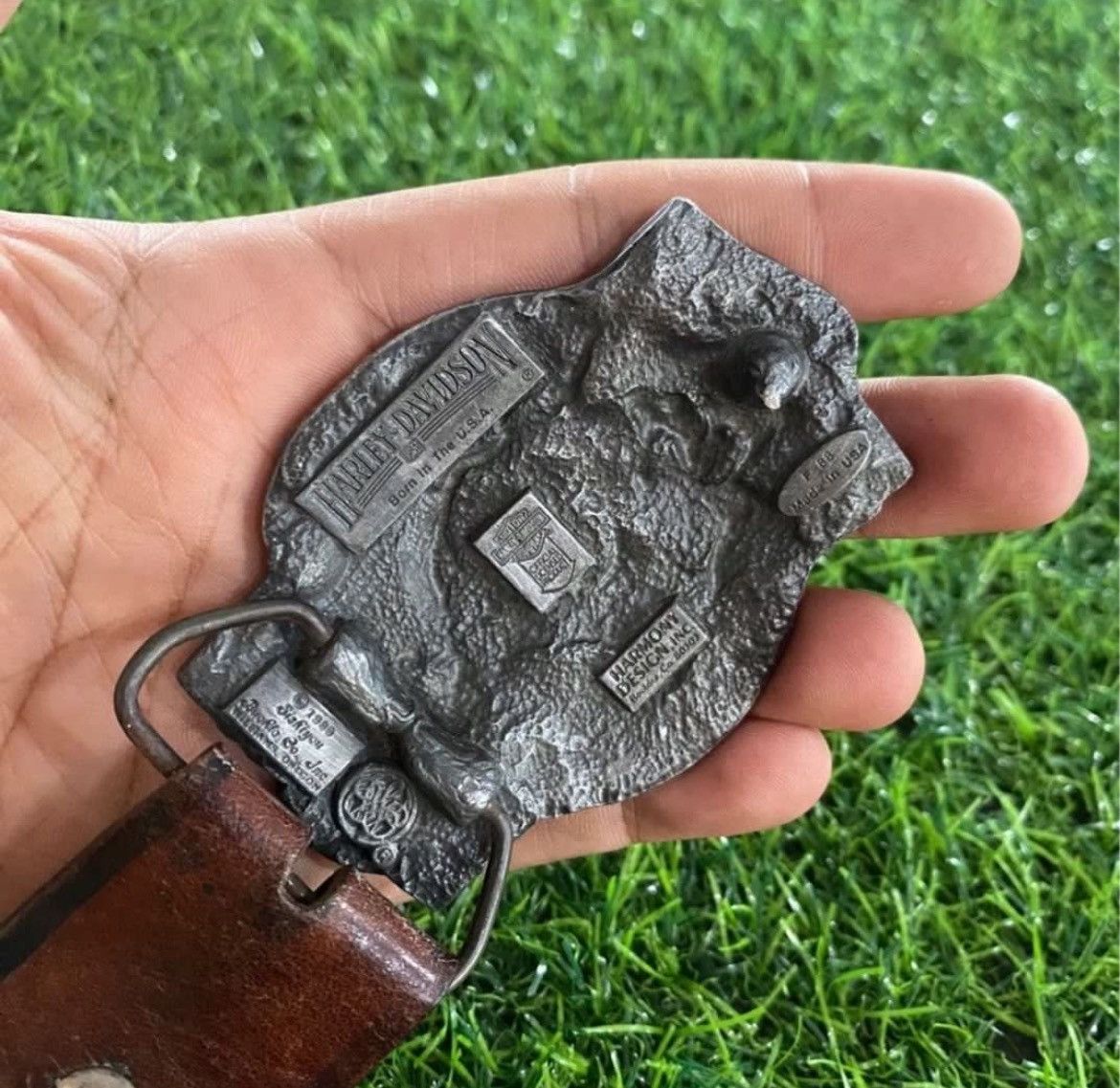 Harley Davidson × Vintage Vintage Harley Davidson Dragon ©️89 Brass Buckle Belt Made in USA Size 36 - 3 Thumbnail