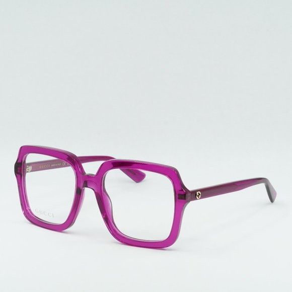 image of New Gucci Gg1318O 003 Transparent Pink Eyeglasses, Women's