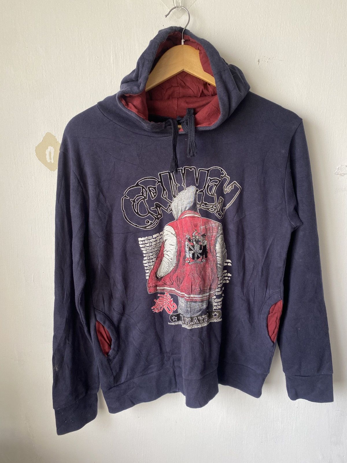 Japanese Brand Vintage Y2K Graphic Hoodie Navy Red Grunge Streetwear Size US M / EU 48-50 / 2 - 1 Thumbnail