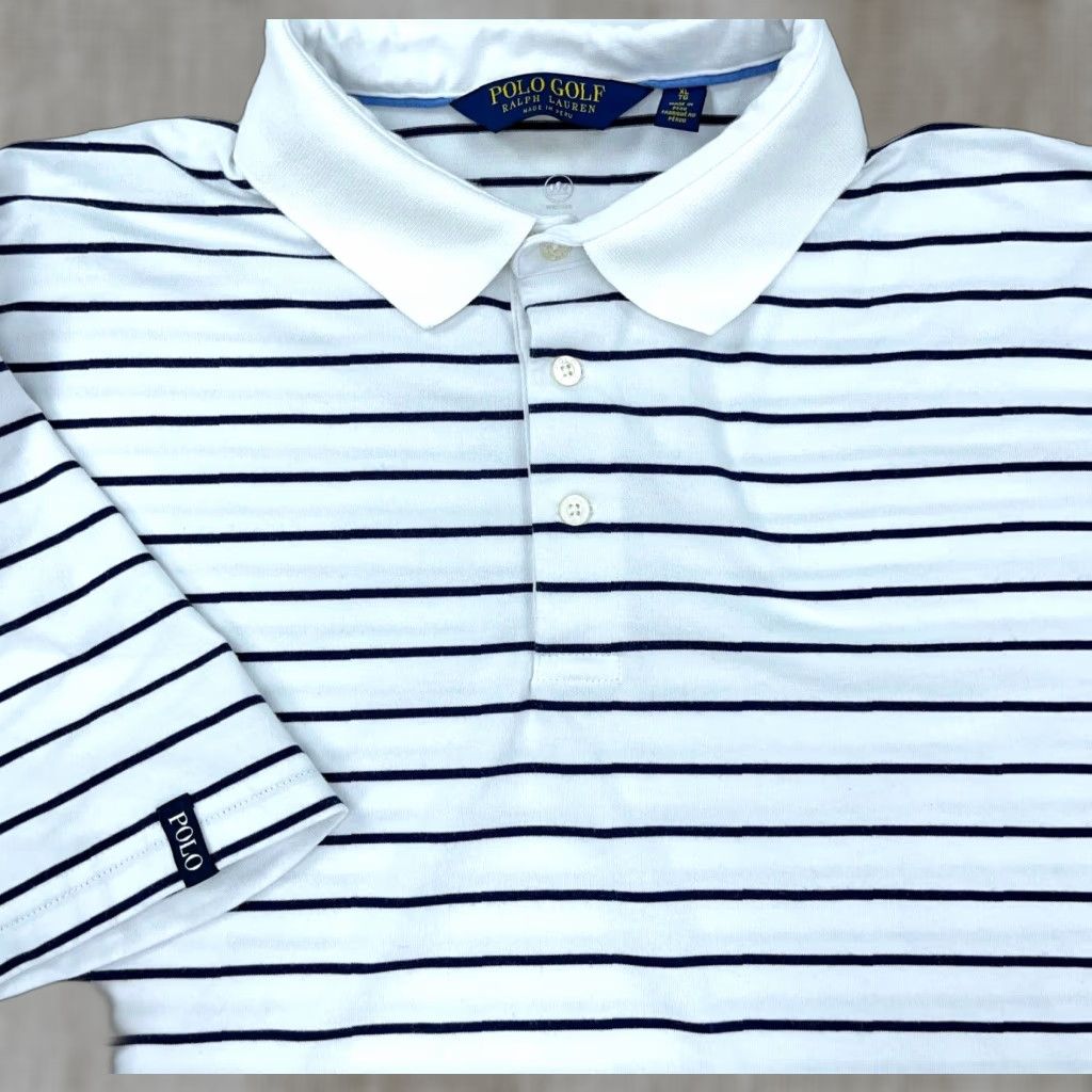 Ralph Lauren Ralph Lauren Polo Shirt Men XL White Blue Striped Soft Touch Golf Wicking Adult Polo Golf Shirt Men XL White Striped Size US XL / EU 56 / 4 - 1 Thumbnail