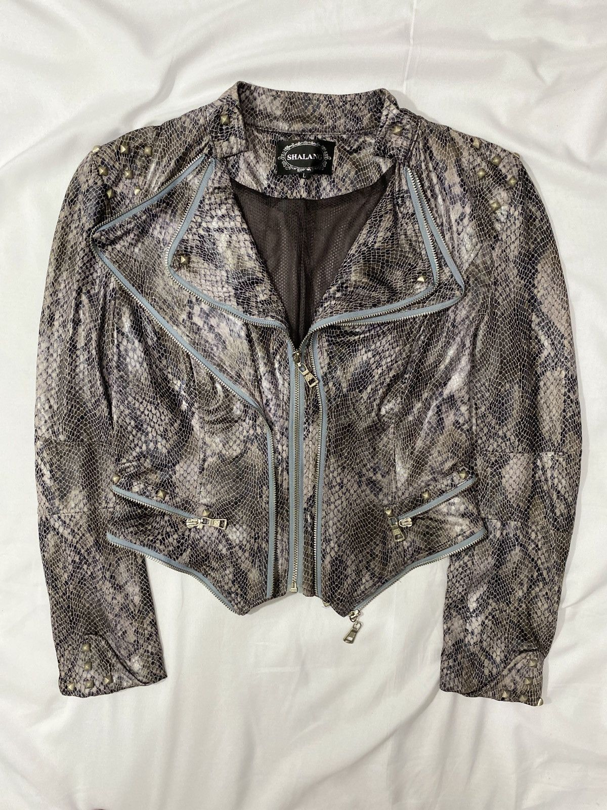 Yasuyuki Ishii Shalang Studed Punk Snake Skin Vkei Leather Jacket Size US S / EU 44-46 / 1 - 1 Thumbnail