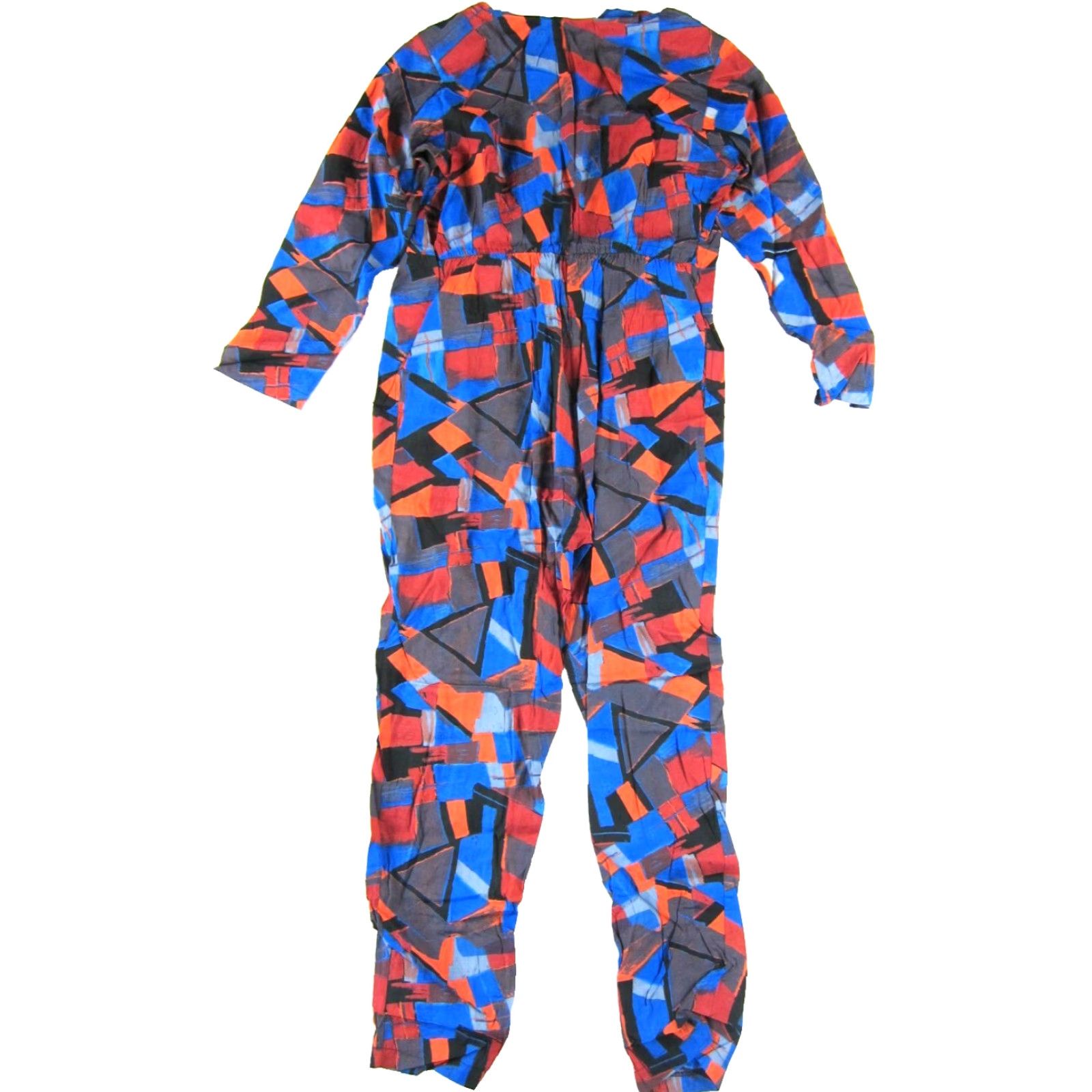 Vintage VTG Exclusively Maternity Jumper Romper Jumpsuit One-Piece Pockets Orange Blue Maternity Clothes Women Modern Geometric 100% Rayon Size M / US 6-8 / IT 42-44 - 2 Thumbnail