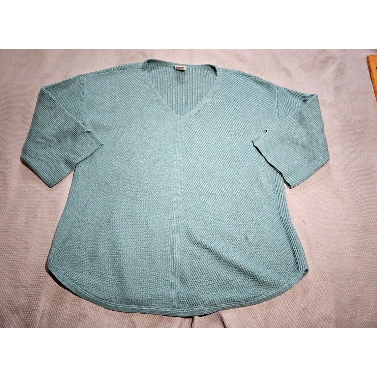 Vintage Chicos Womens Shirt Blue Teal Knit Pullover V-Neck 3/4 Sleeve Casual Top XS?L Size L / US 10 / IT 46 - 2 Thumbnail