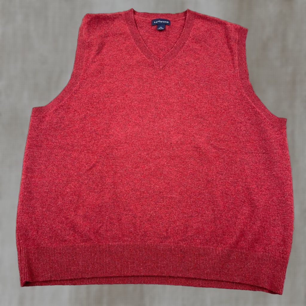 Lands' End Lands' End Men XL Red Cashmere V-Neck Vest Knit Sweater Size US XL / EU 56 / 4 - 1 Thumbnail