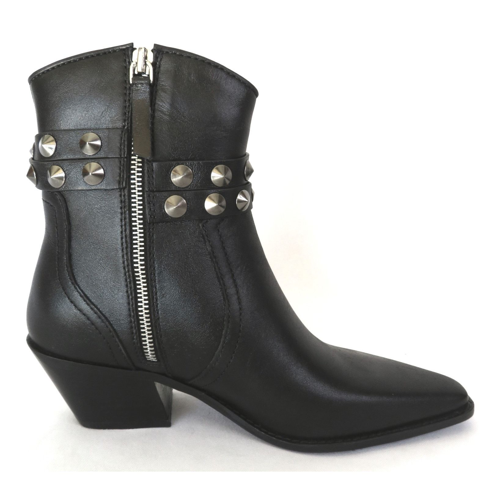 Zara ZARA Black Leather Studded Western Style Ankle Boots Size US 8 / IT 38 - 6 Thumbnail
