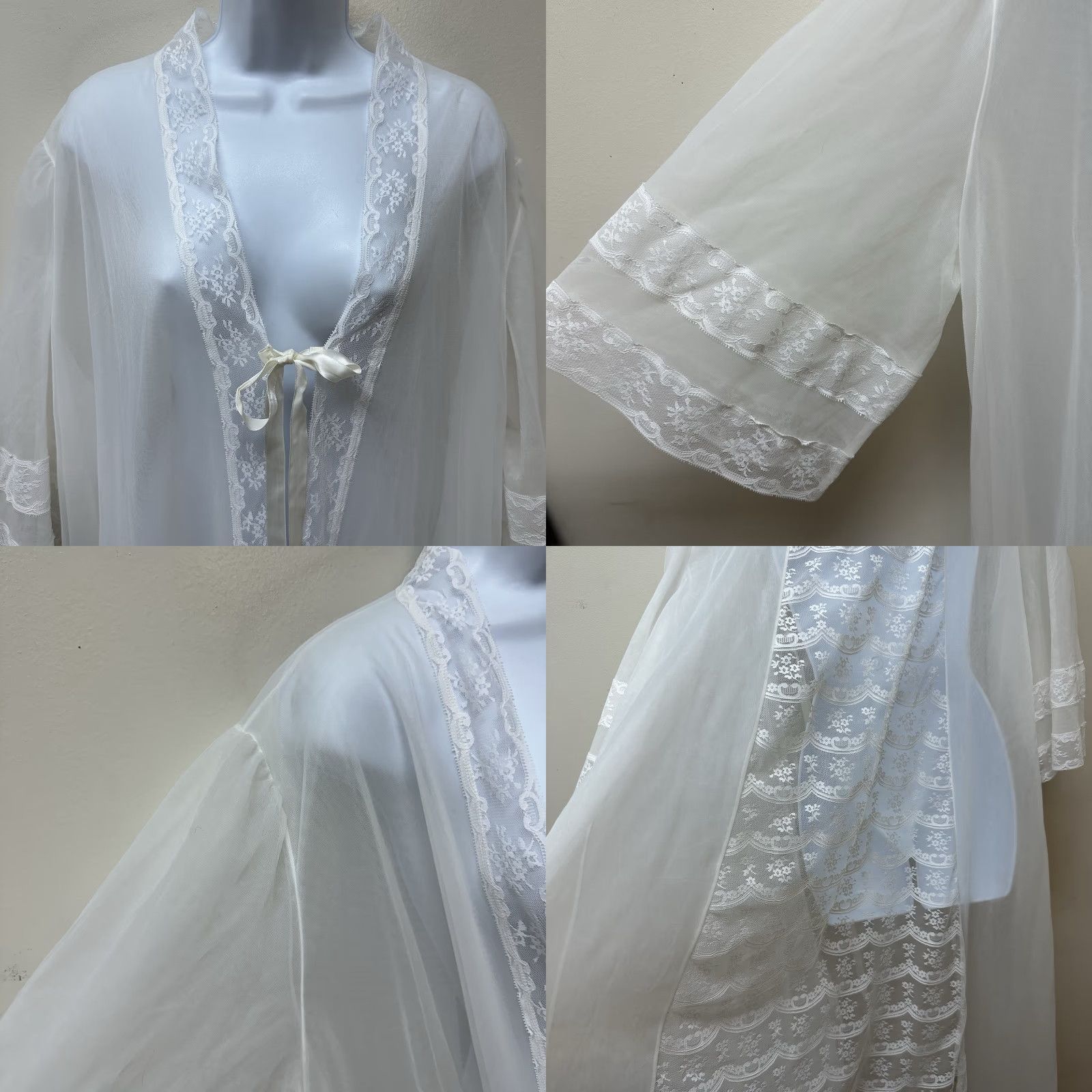 Vintage VINTAGE Elise Stevens White Sheer Chiffon Lace Nylon Peignoir Robe Plus Size 2X Size ONE SIZE - 8 Thumbnail
