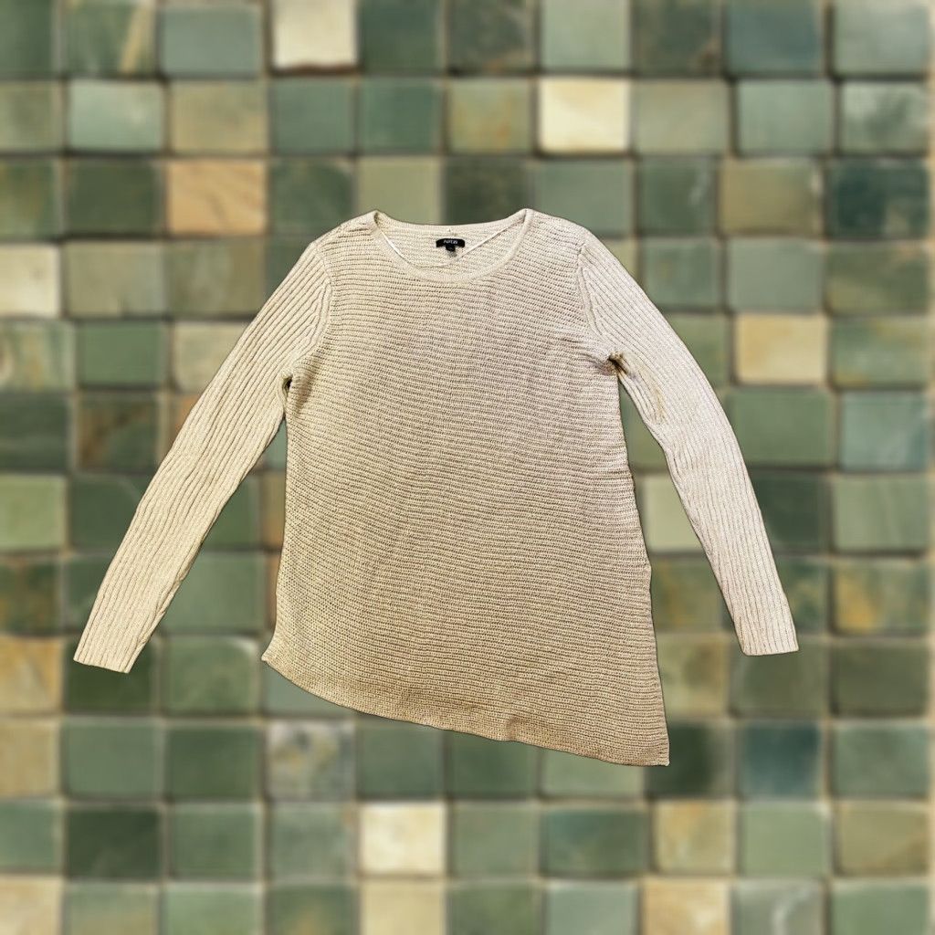 Apt. 9 APT. 9 Gold Sparkle Sweater Blouse Long Sleeve Pullover Women's Size L with Slit Sleeves Cream American Theme Size L / US 10 / IT 46 - 1 Thumbnail