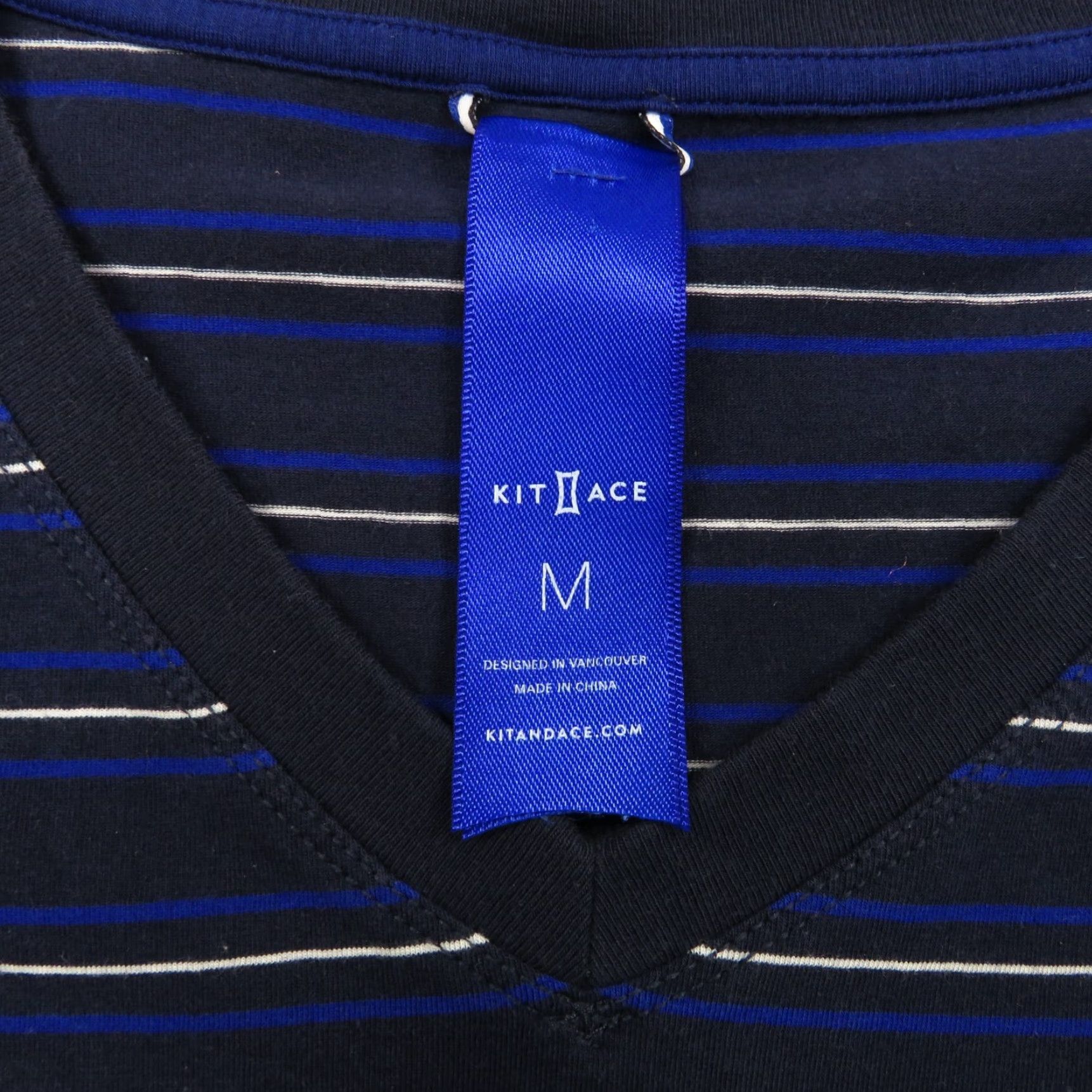 Vintage Kit & Ace Shirt Men Medium Navy Blue White Striped Pima Modal Stretch V Neck Tee Size US M / EU 48-50 / 2 - 3 Thumbnail