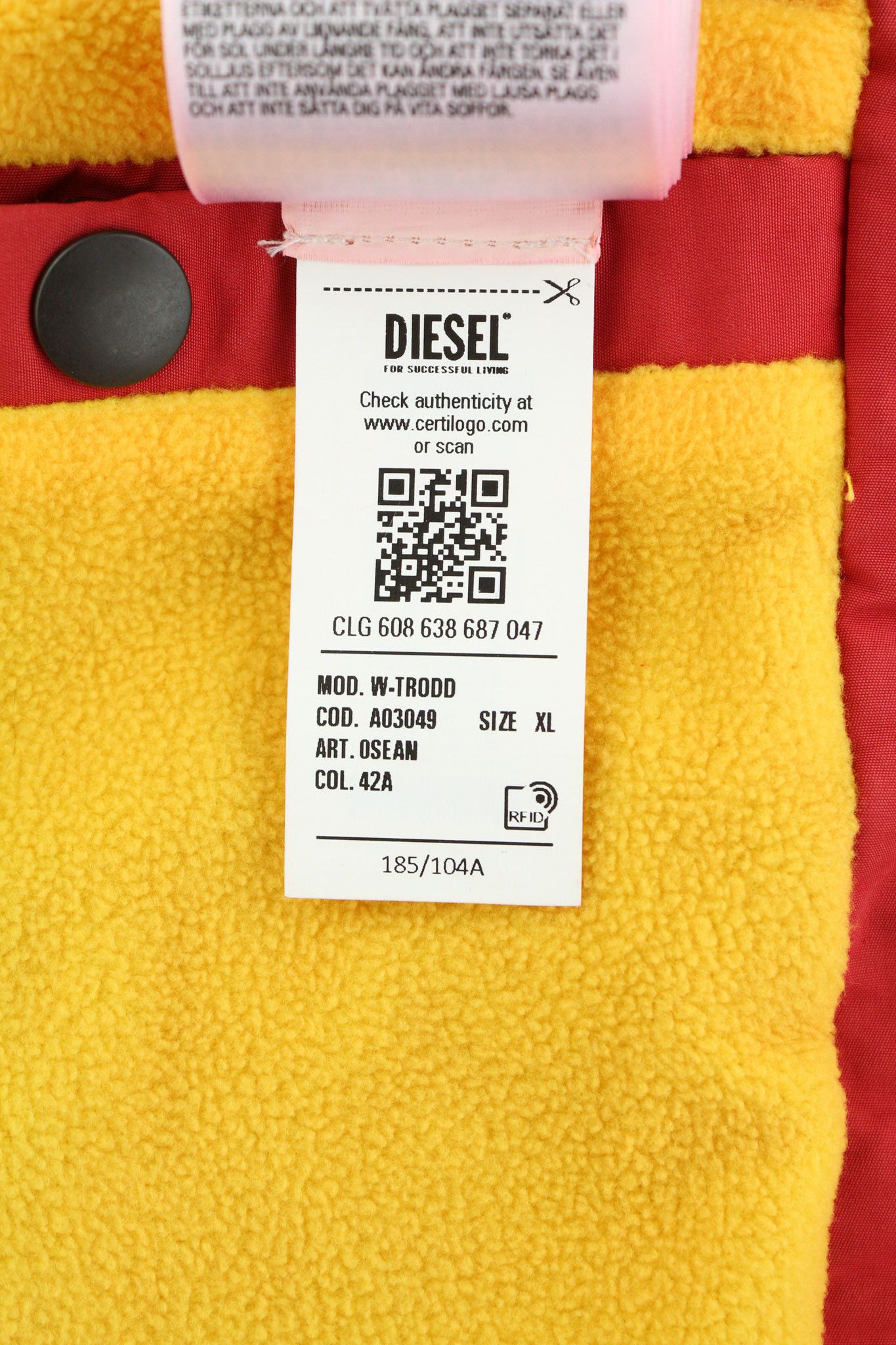 Diesel W-TRODD XL Oversized Fleece Lined Hooded Zip Jacket 40063 Size US XL / EU 56 / 4 - 6 Thumbnail