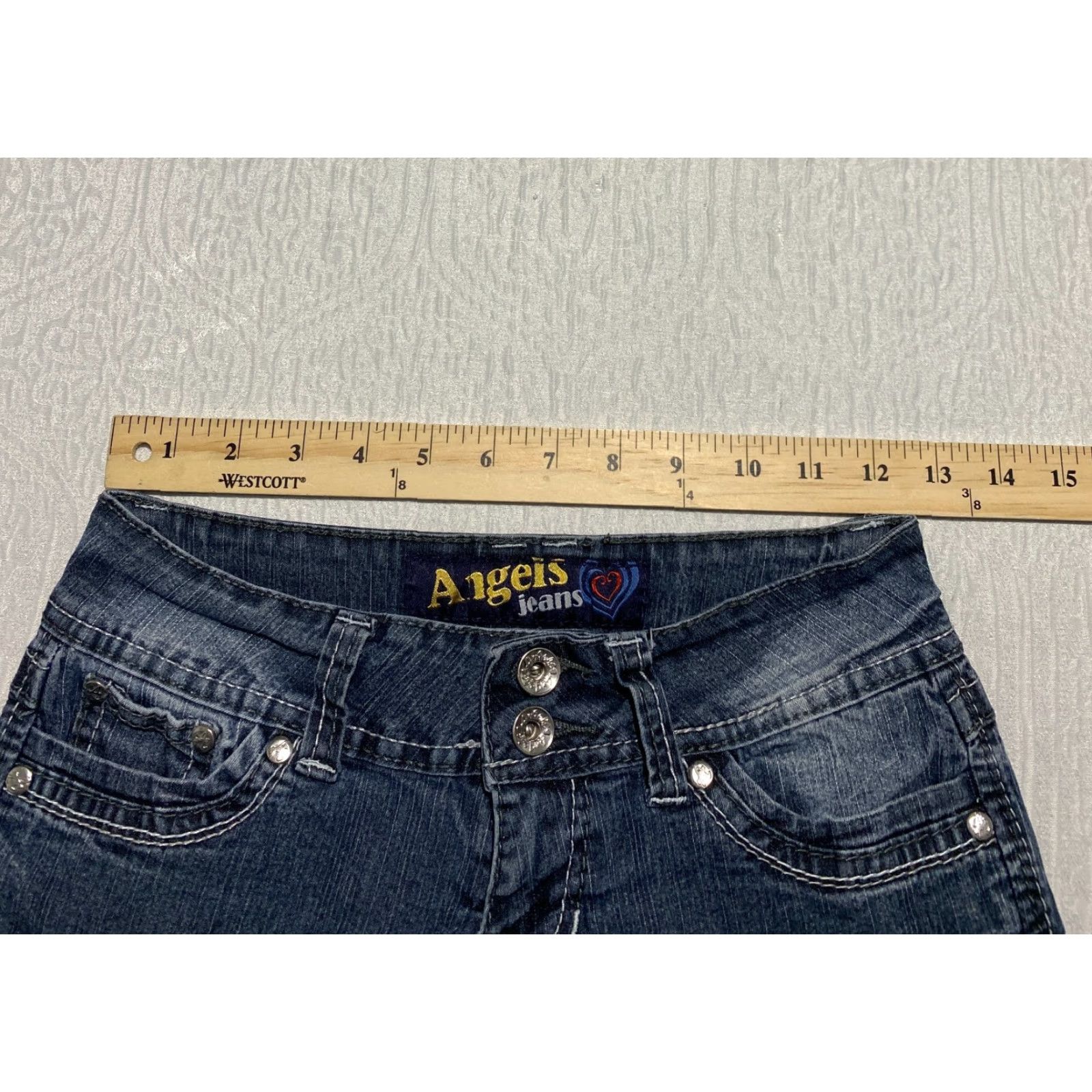 Vintage Angels Jeans Shorts Juniors Sz 1 Blue Cut Off Denim Jorts Stretch Raw Hem Pockets Casual Summer Beach Womens Girls Mens Size 42" / US 20 - 4 Thumbnail
