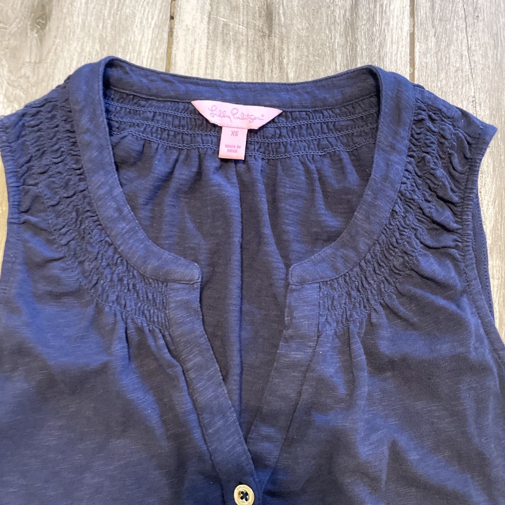 Lilly Pulitzer Lilly Pulitzer Mini Dress Navy Blue XXS Sleeveless Gold Button Front Nautical Dress, Shift, Cotton Blend, Short, Women, XS without N/A Size XXS / US 00 / IT 34 - 4 Thumbnail