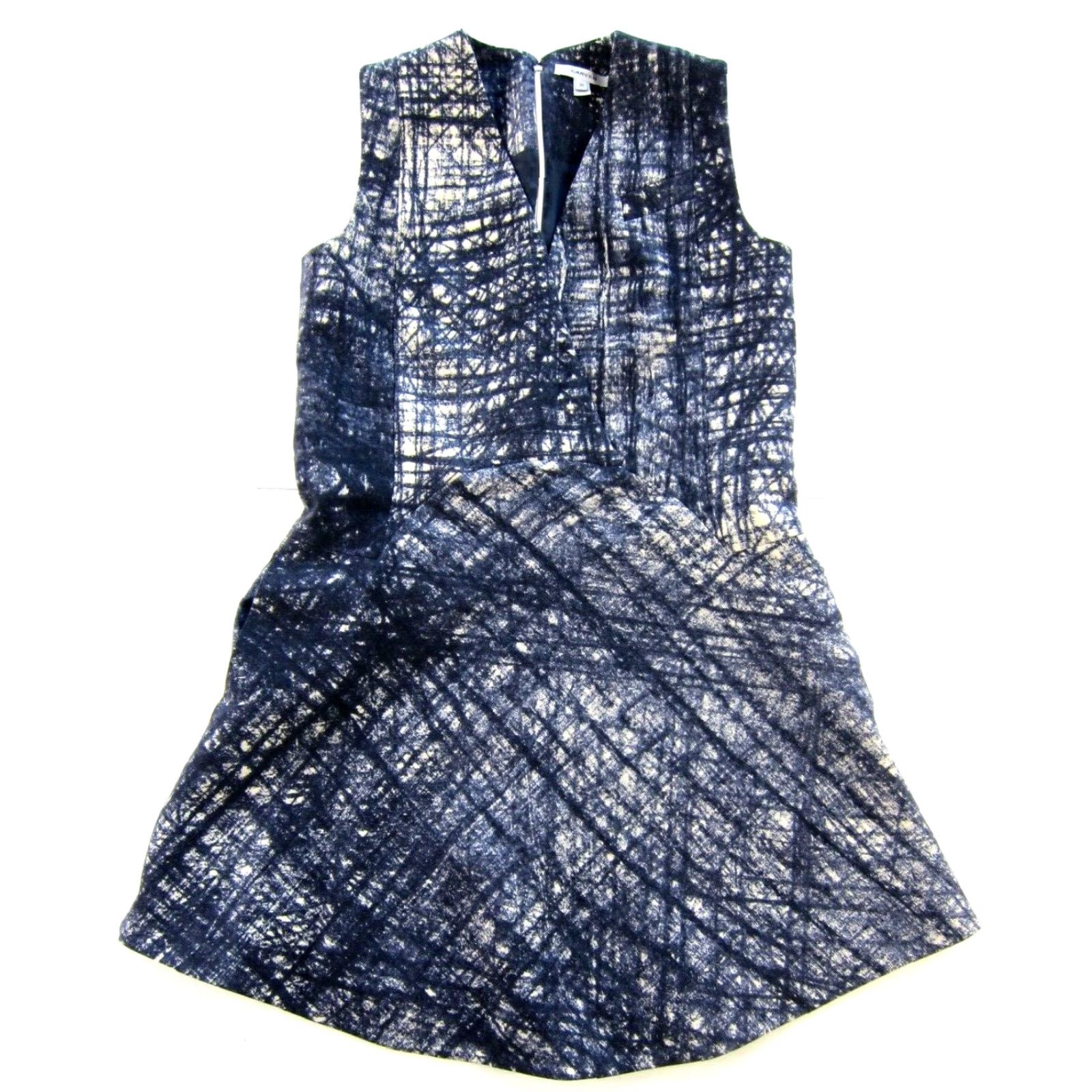 Carven VINTAGE Carven Blue Ivory Wool Sleeveless V-Neck Pocket Sheath Tank Dress 38/6 Size M / US 6-8 / IT 42-44 - 2 Thumbnail