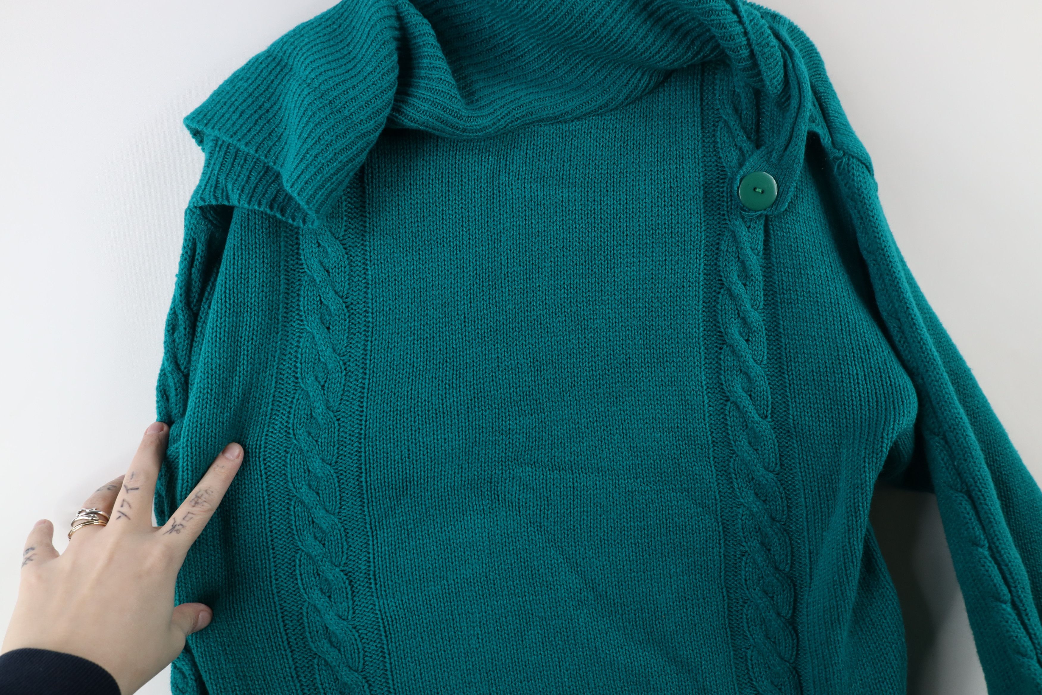 Vintage Vintage 70s Streetwear Bib Cable Knit Crewneck Sweater Teal Size XS / US 0-2 / IT 36-38 - 6 Thumbnail