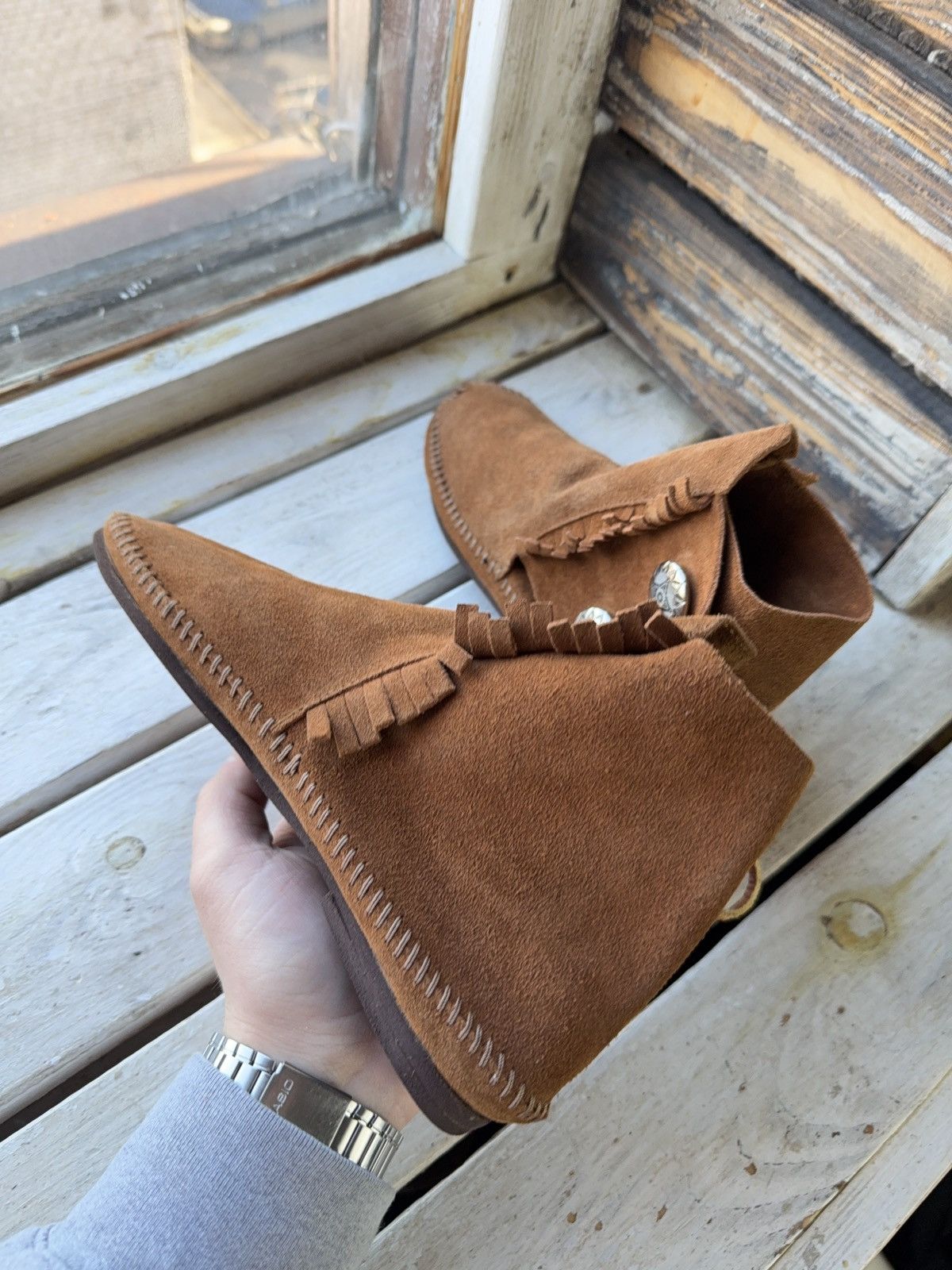 Vintage Vintage 00s Western USA Made Suede Fringe Moccasin Boots Size US 7 / IT 37 - 6 Thumbnail