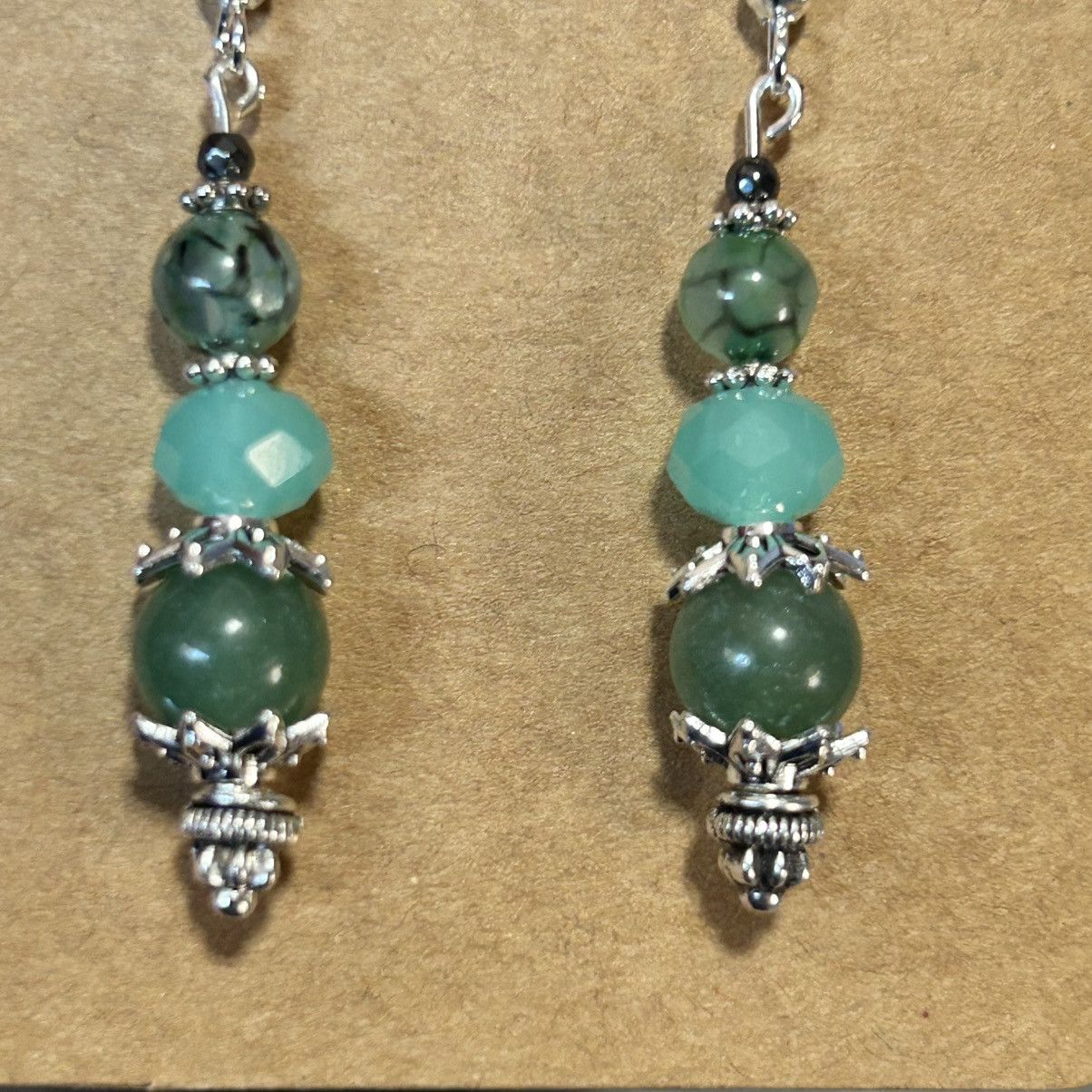 Handmade Handcrafted genuine green chalcedony dragon vein earrings Size ONE SIZE - 3 Thumbnail