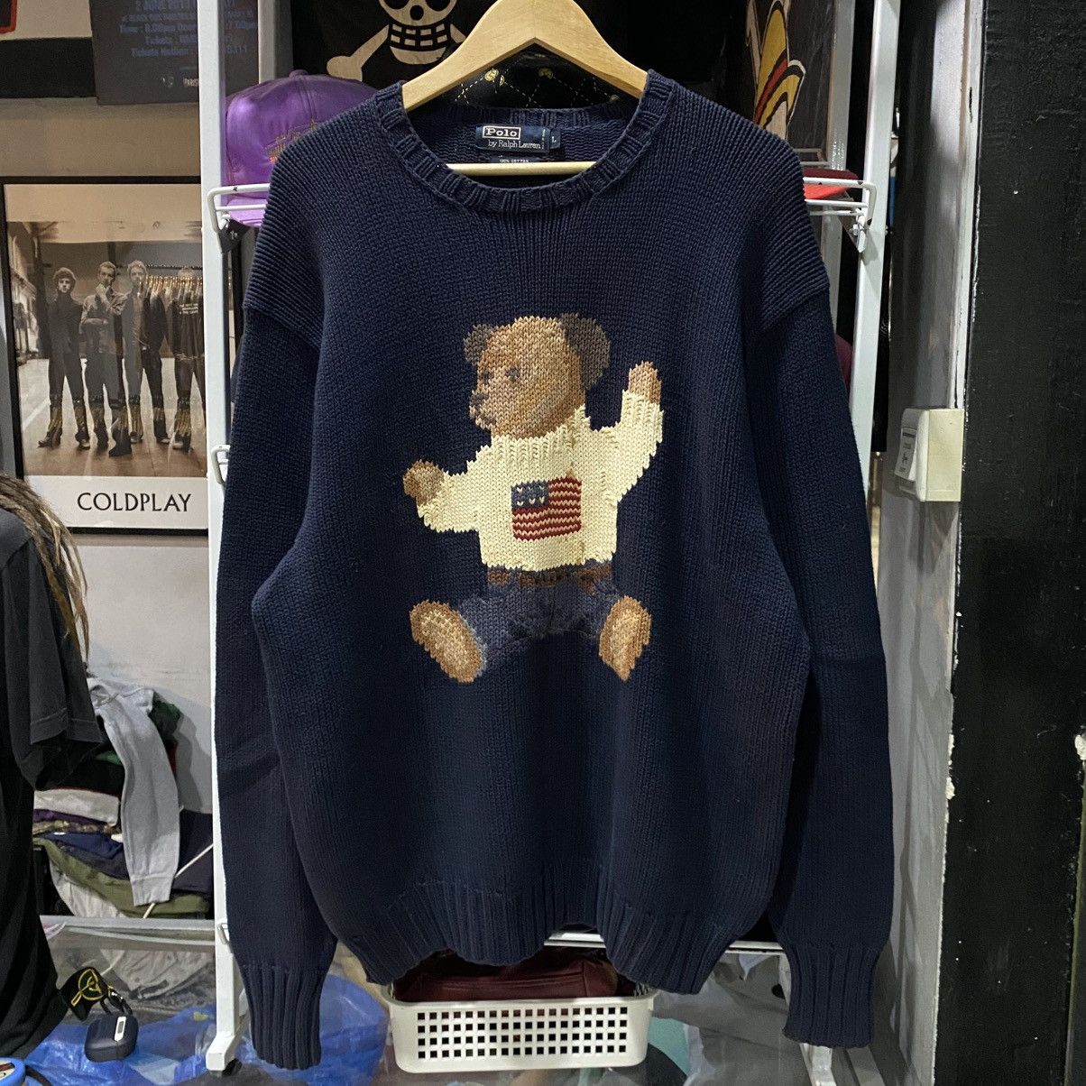 Vintage Polo Ralph Lauren USA Polo Bear Hand Knit Sweater