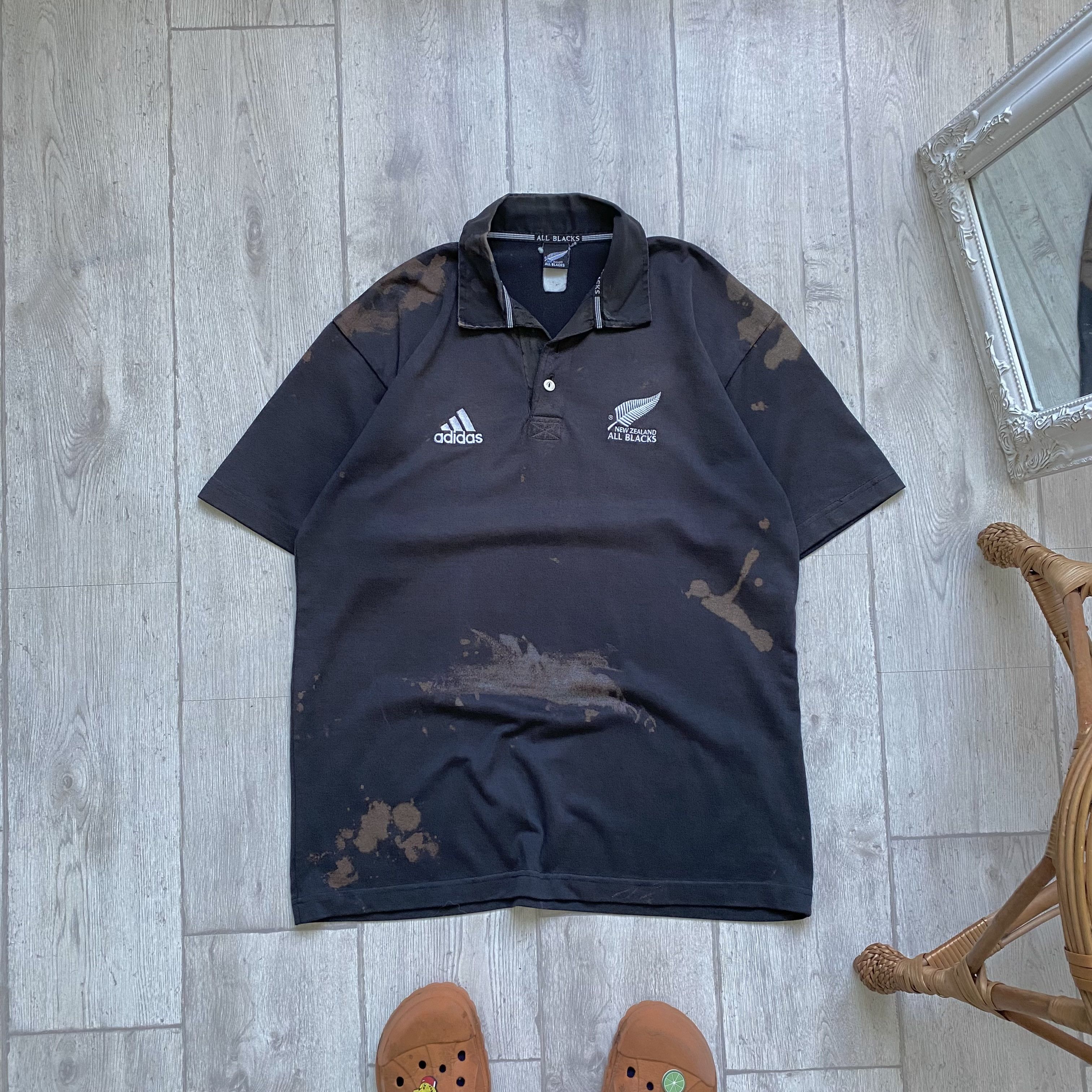 Adidas 🏈Vintage 90s Trashed NEW Zealand Adidas rugby jersey polo Size US L / EU 52-54 / 3 - 1 Thumbnail