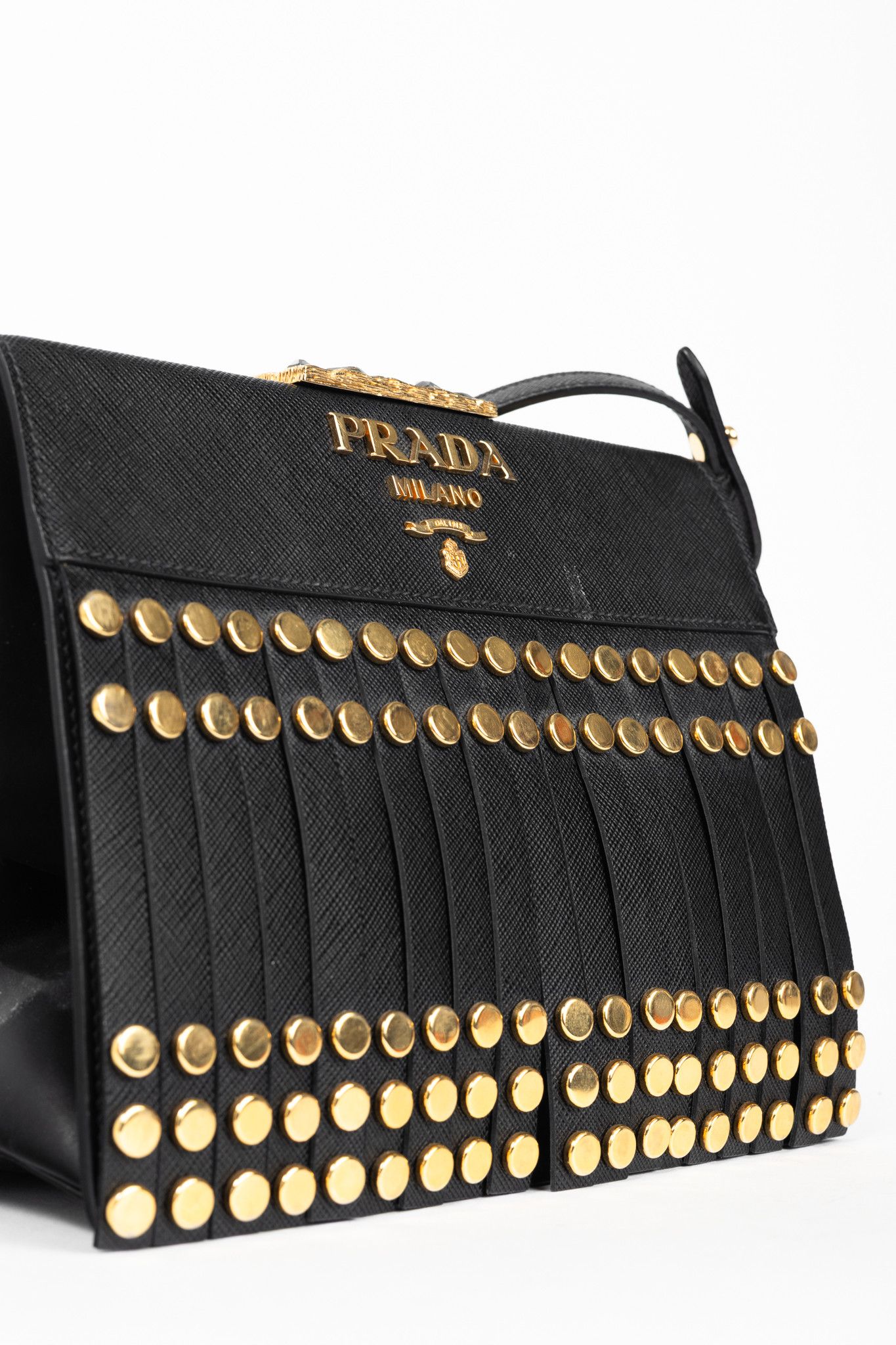 Prada Prada Saffiano Leather Studded Fringe Frame Shoulder Bag Size ONE SIZE - 9 Thumbnail