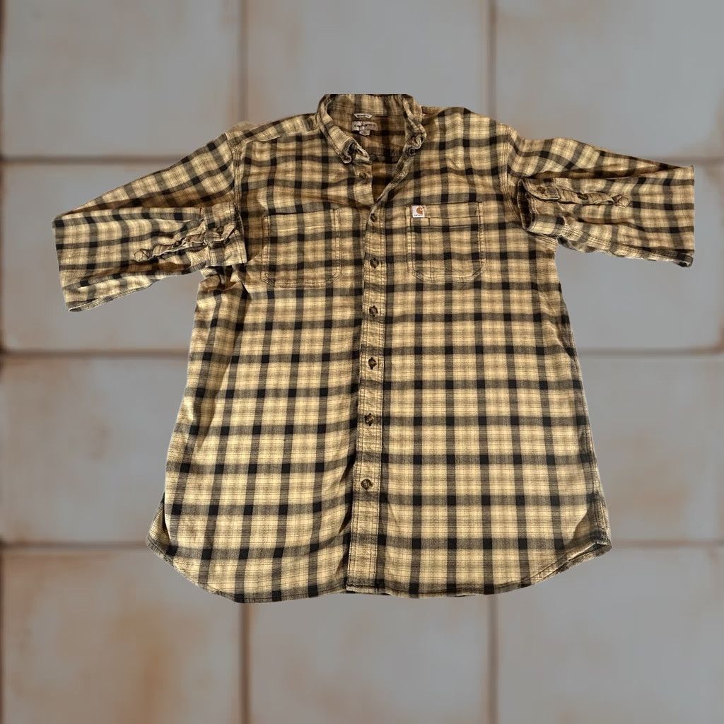 Carhartt Carhartt Flannel Shirt Mens XL Tall Brown Plaid Relaxed Fit Stretch Workwear XLT Size US XL / EU 56 / 4 - 1 Thumbnail