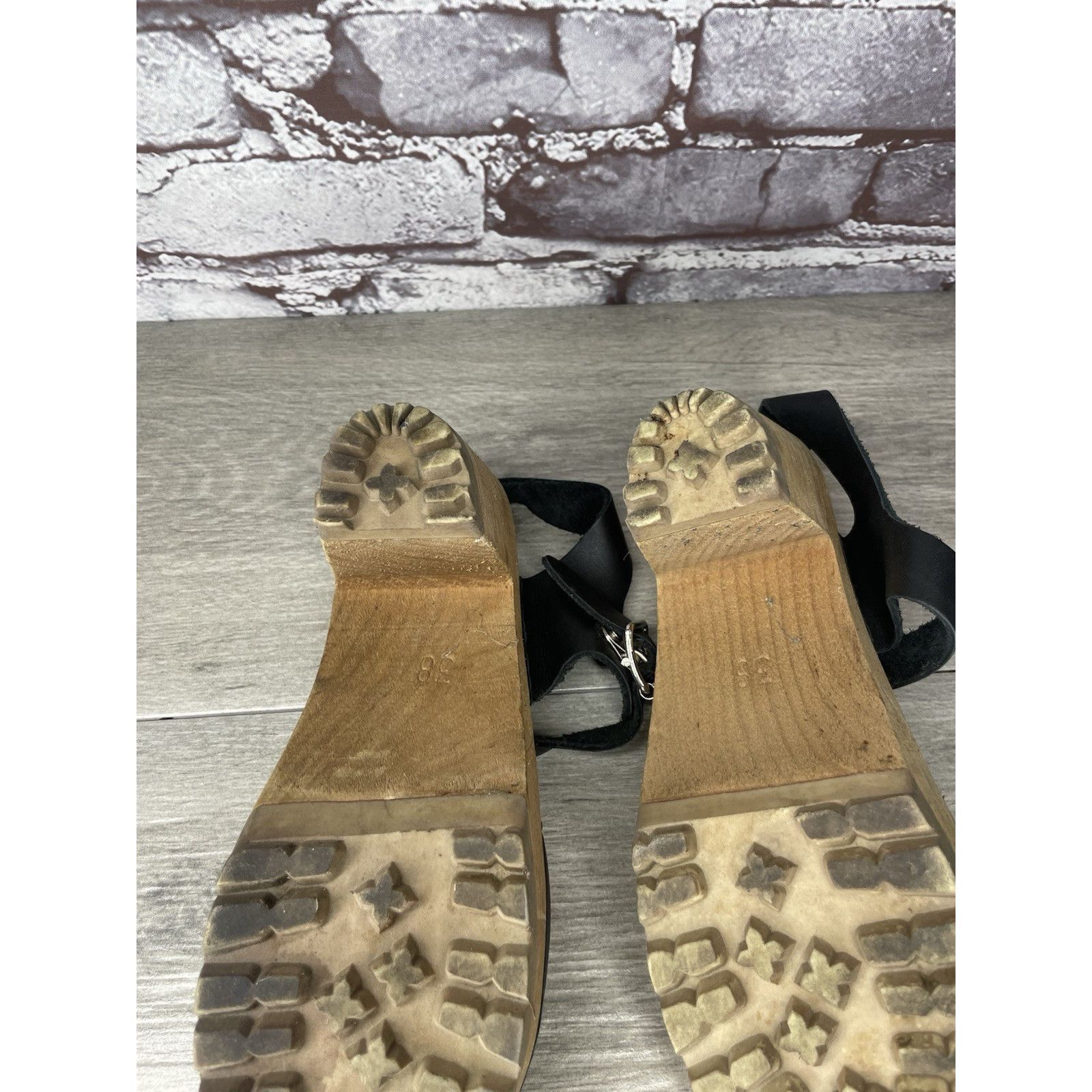 Swedish Hasbeens Swedish Hasbeens Black Leather Wooden Heel Peep Toe Ankle St Size US 7.5 / IT 37.5 - 20 Thumbnail