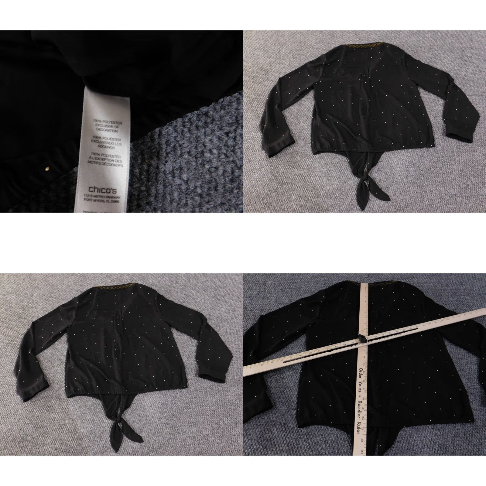 Vintage Chicos Blouse Women 0 Black Studded Embroidery Tie Front Knit Polyester Long Sleeve Casual Everyday Size XS / US 0-2 / IT 36-38 - 8 Thumbnail