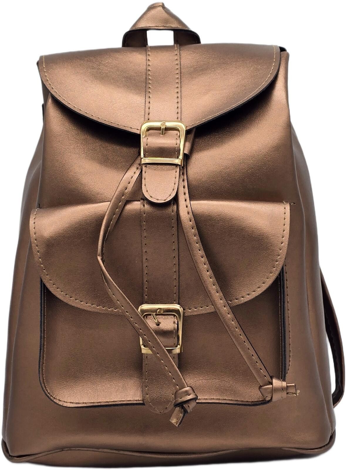 Genetic Manipulation Shinichiro Kuriya Metallic Bronze Faux Leather Backpack with Front Buckle Pock Size ONE SIZE - 1 Thumbnail
