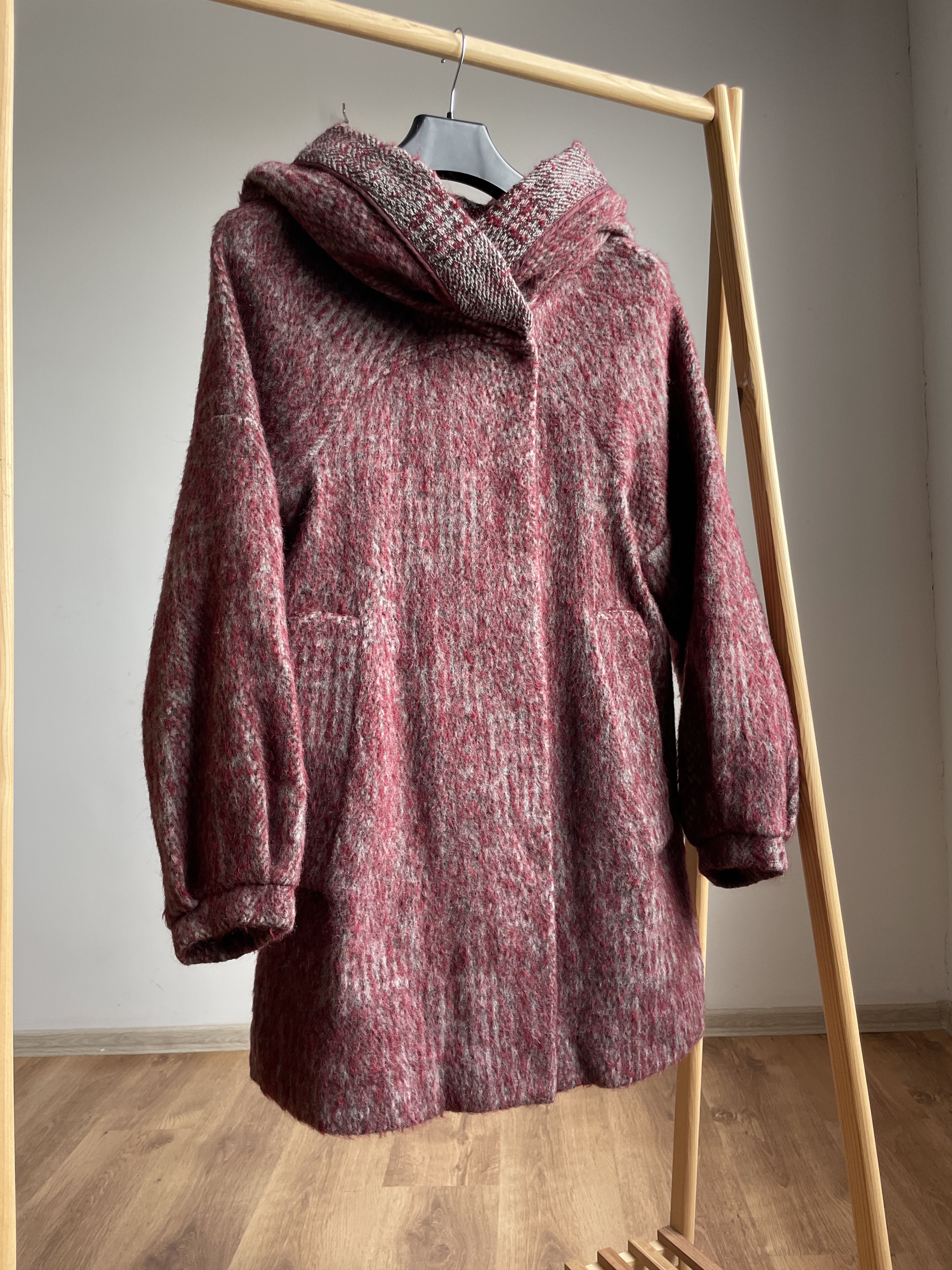 Crea Concept Wool Alpaca Mohair Blend Hooded Cape Coat