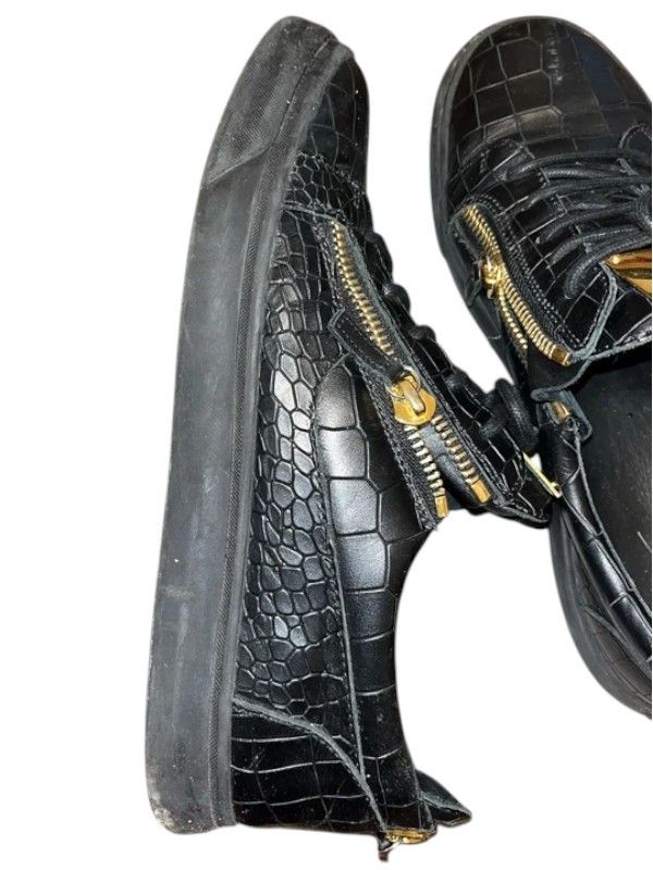 Giuseppe Zanotti Giuseppe Zanotti "Frankie" Croc Black Leather Gold Hardware Size US 11 / EU 44 - 4 Thumbnail