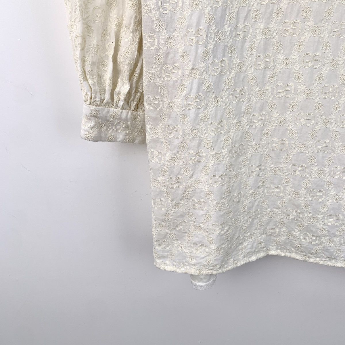 Gucci Gucci Beige Cotton Peter Pan Long Sleeve Shirt Dress K26WX Size XS / US 0-2 / IT 36-38 - 4 Thumbnail