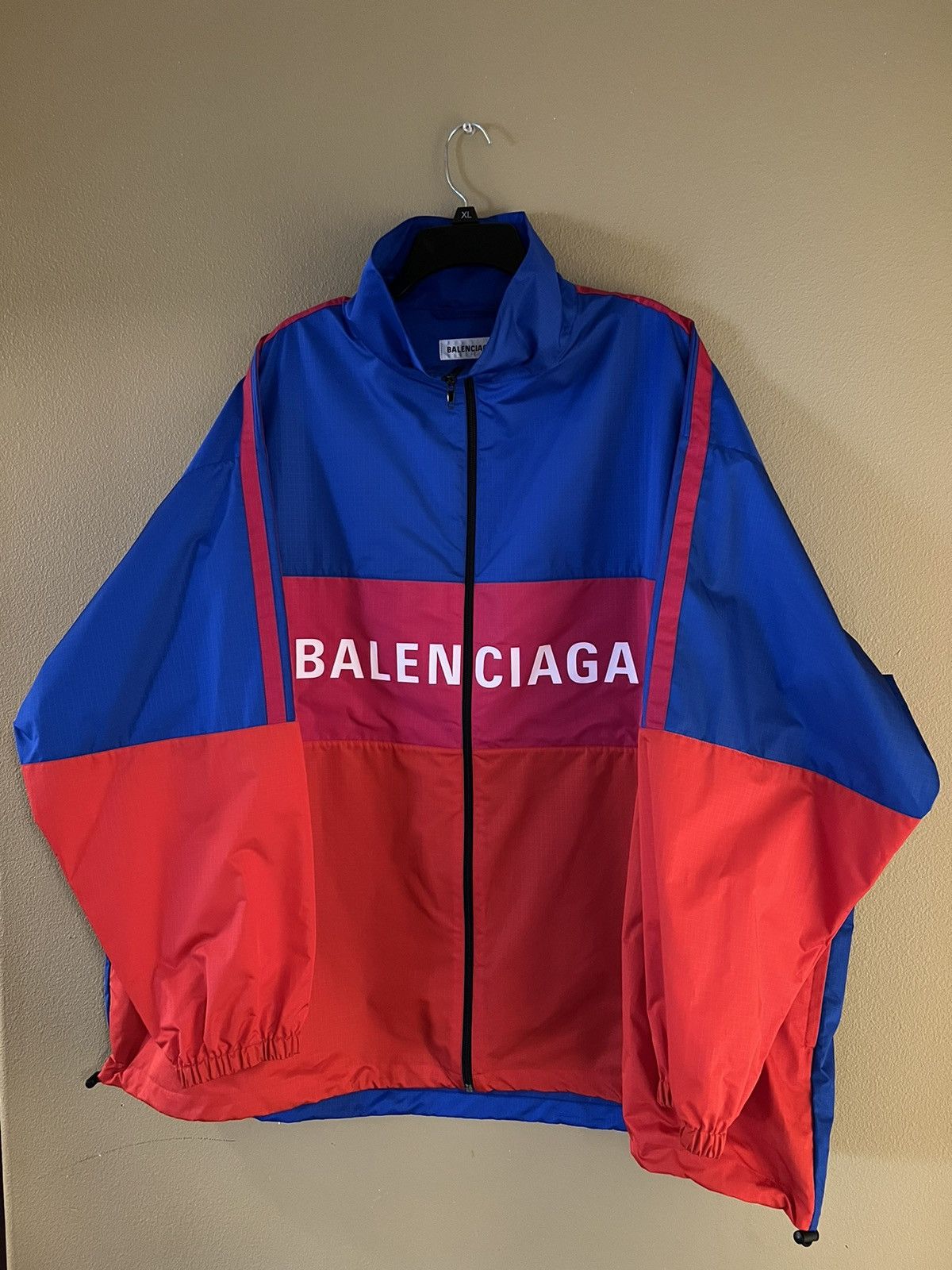 Image of Balenciaga Logo Track Windbreaker Jacket in Blue/Red, Men's (Size XL)