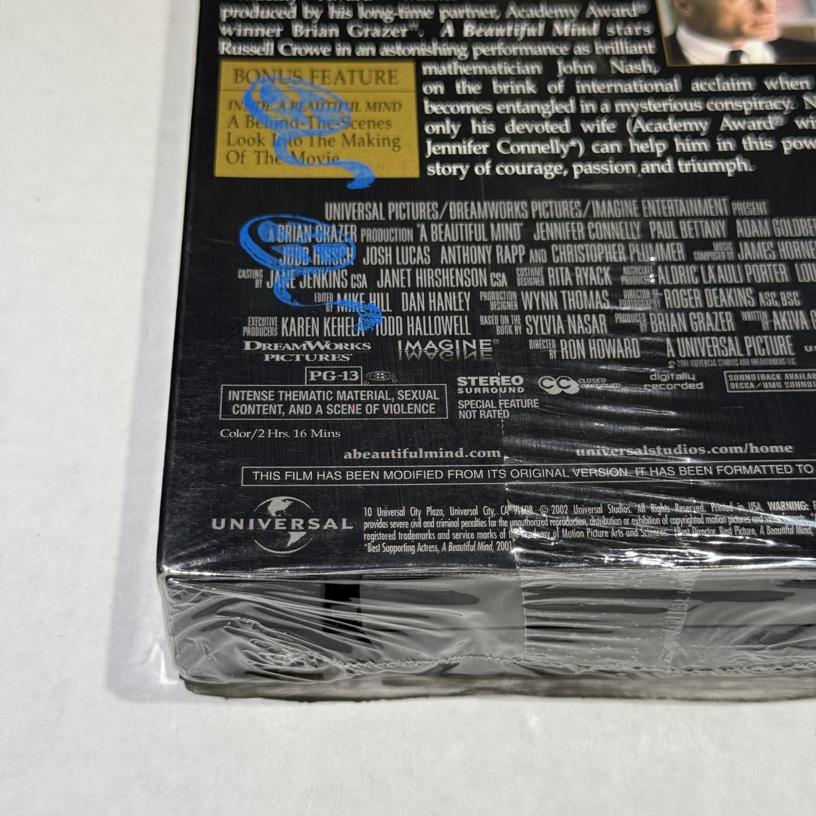 Universal Studios A Beautiful Mind VHS 2002 Awards Edition New Sealed Size ONE SIZE - 4 Thumbnail