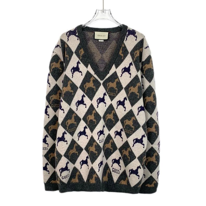 Gucci Gucci Color-blocked warhorse V-neck wool long-sleeved sweat Size US M / EU 48-50 / 2 - 1 Thumbnail