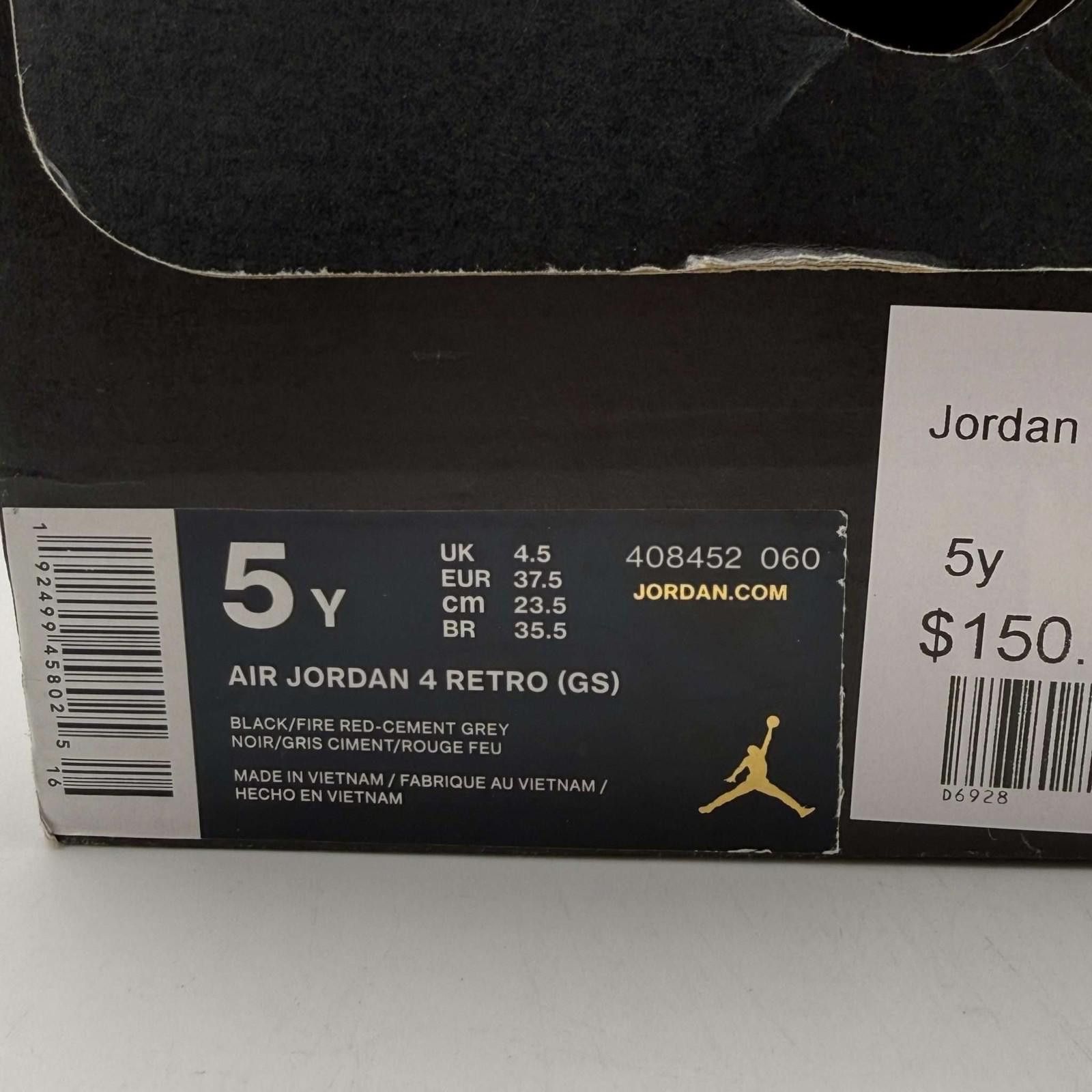Jordan Brand Air Jordan 4 Retro Bred 2019 Black Red 5Y Used with Box Size US 5 / EU 37 - 10 Thumbnail