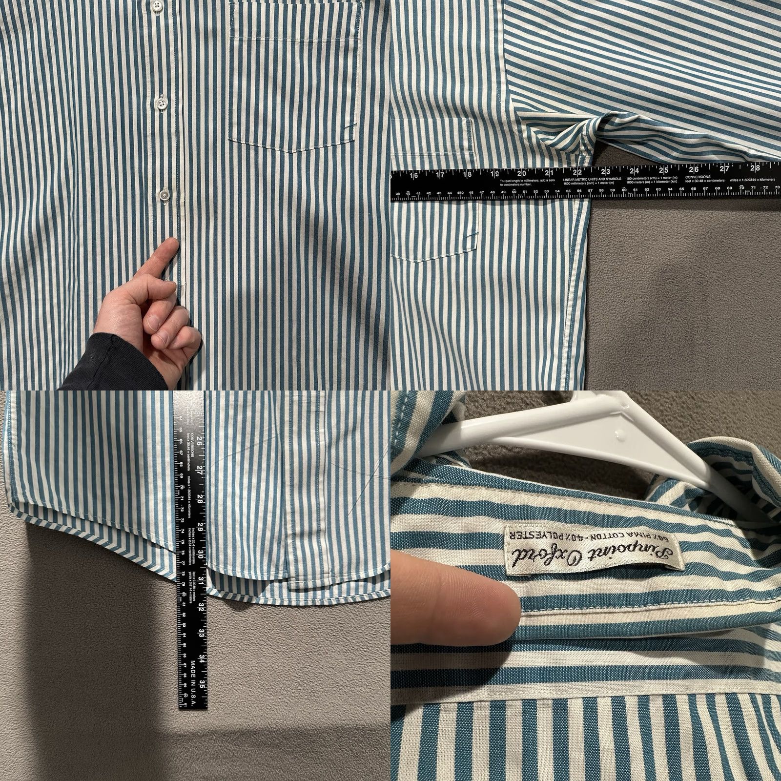 Arrow VINTAGE Arrow Shirt Mens M Striped Button-Up Collared 60s Green Cotton Polyester USA Size US M / EU 48-50 / 2 - 9 Thumbnail