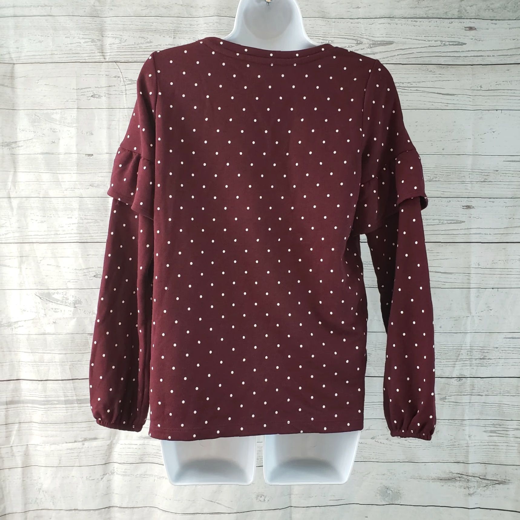 Old Navy Old Navy Womens Top Sz S Maroon White Polka Dot Long Sleeve Cotton Blend Blouse Buttonless? Size S / US 4 / IT 40 - 4 Thumbnail