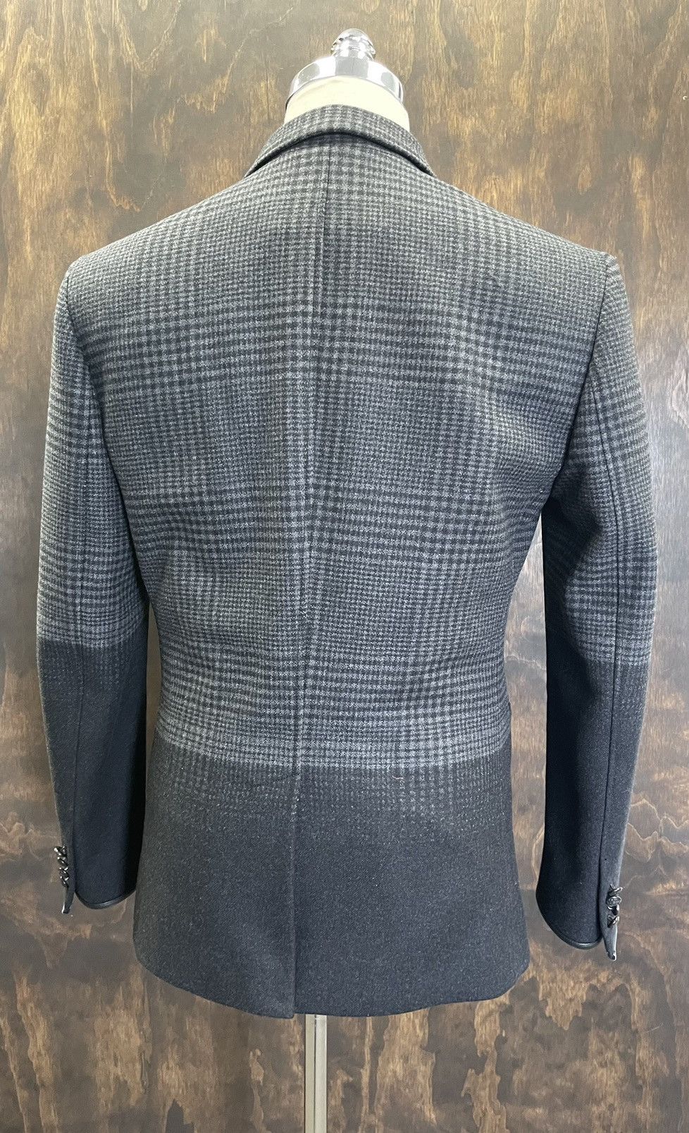 John Varvatos Leather Trim Plaid Felted Wool Jacket Size 40R - 5 Thumbnail
