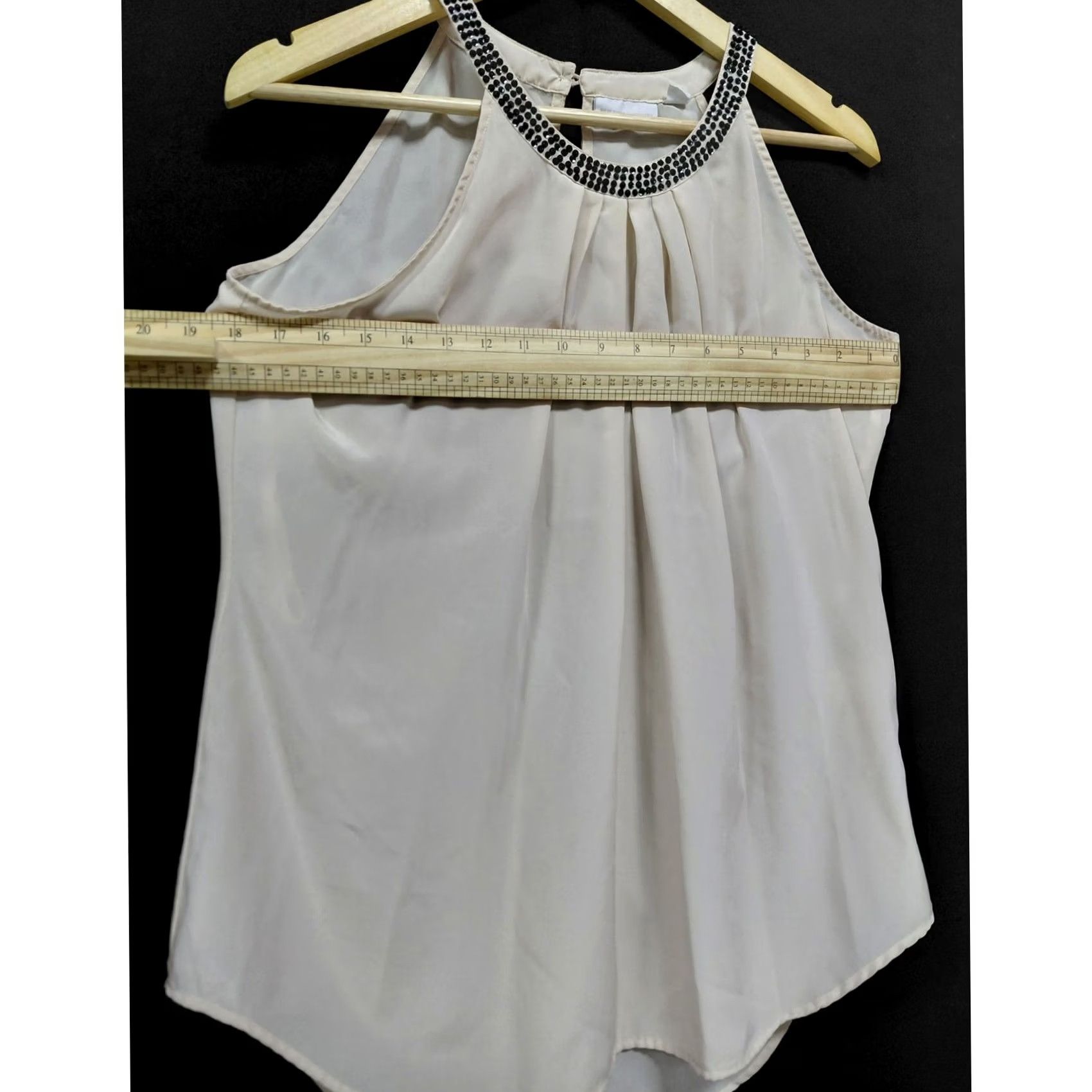 Vintage New York & Company Beaded Halter Top Beige Solid Sleeveless Women M Size M / US 6-8 / IT 42-44 - 7 Thumbnail