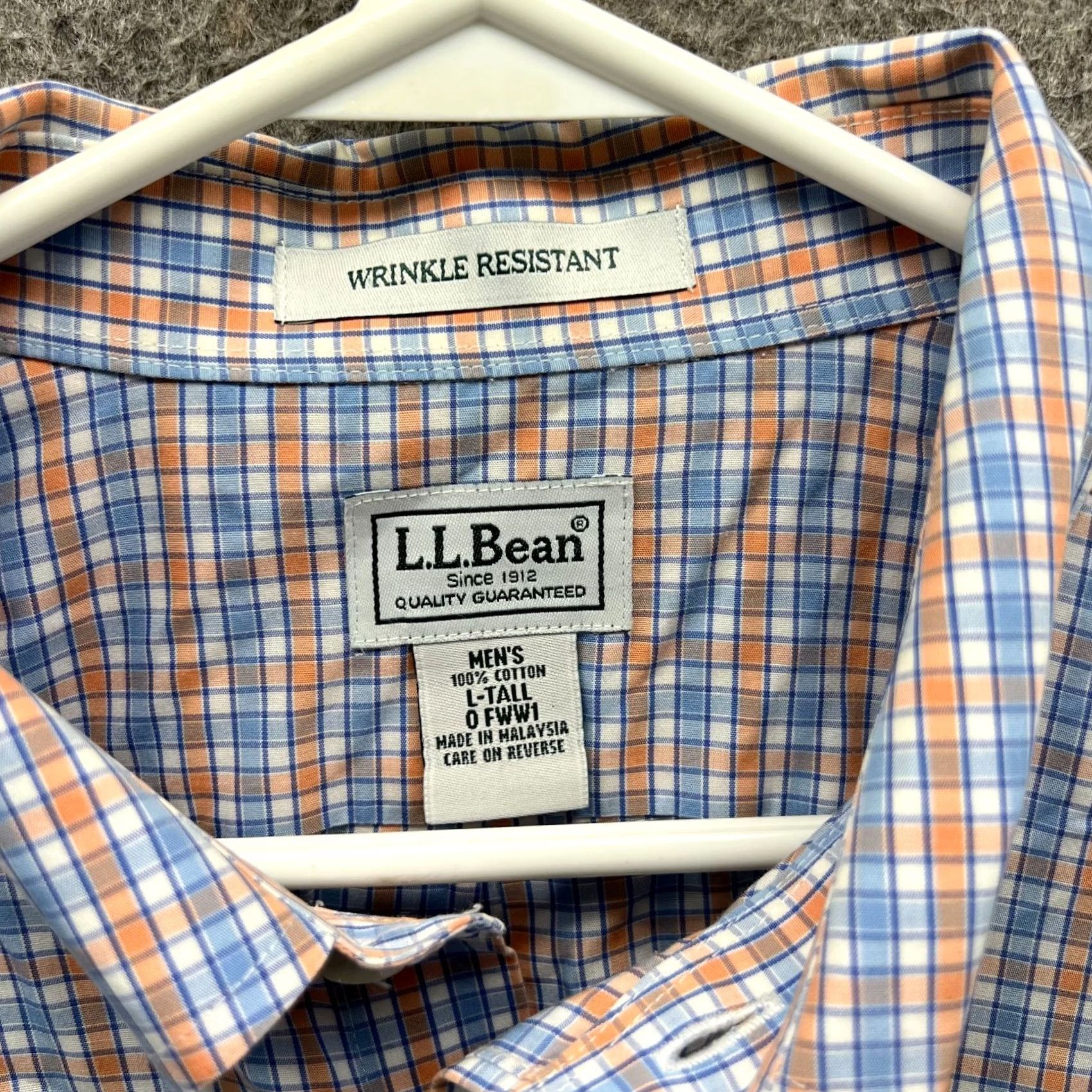 Vintage L.L. Bean Shirt Men Large Blue Orange Button Down Tall Gingham Short Sleeve Oxford Plaid First Size US L / EU 52-54 / 3 - 7 Thumbnail